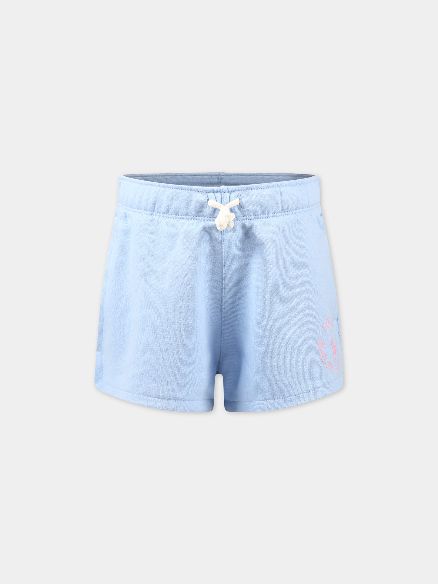 Shorts celeste per bambina con logo e iconico cavallino,Ralph Lauren Kids,903864001