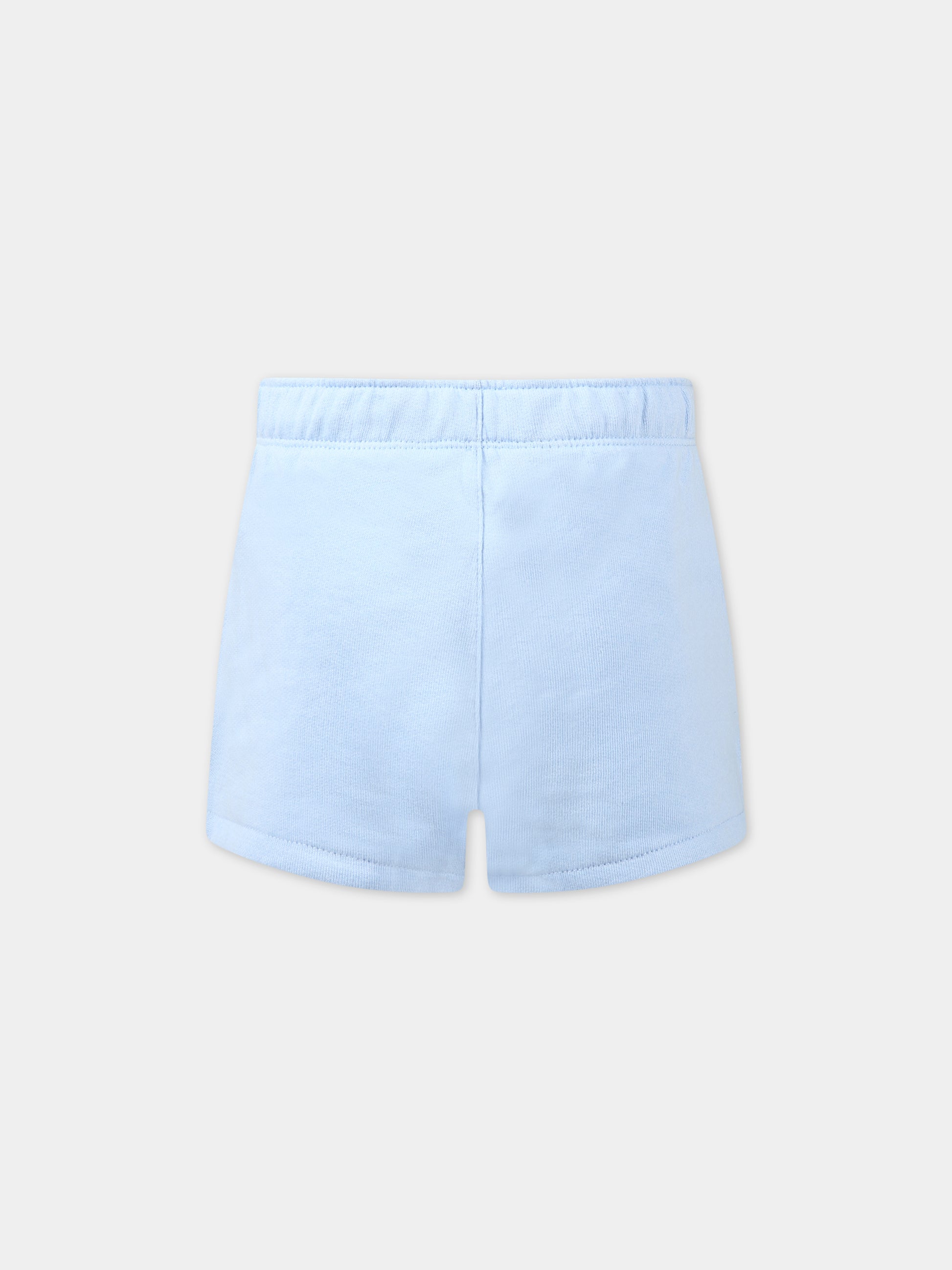 Shorts celeste per bambina con logo e iconico cavallino,Ralph Lauren Kids,903864001