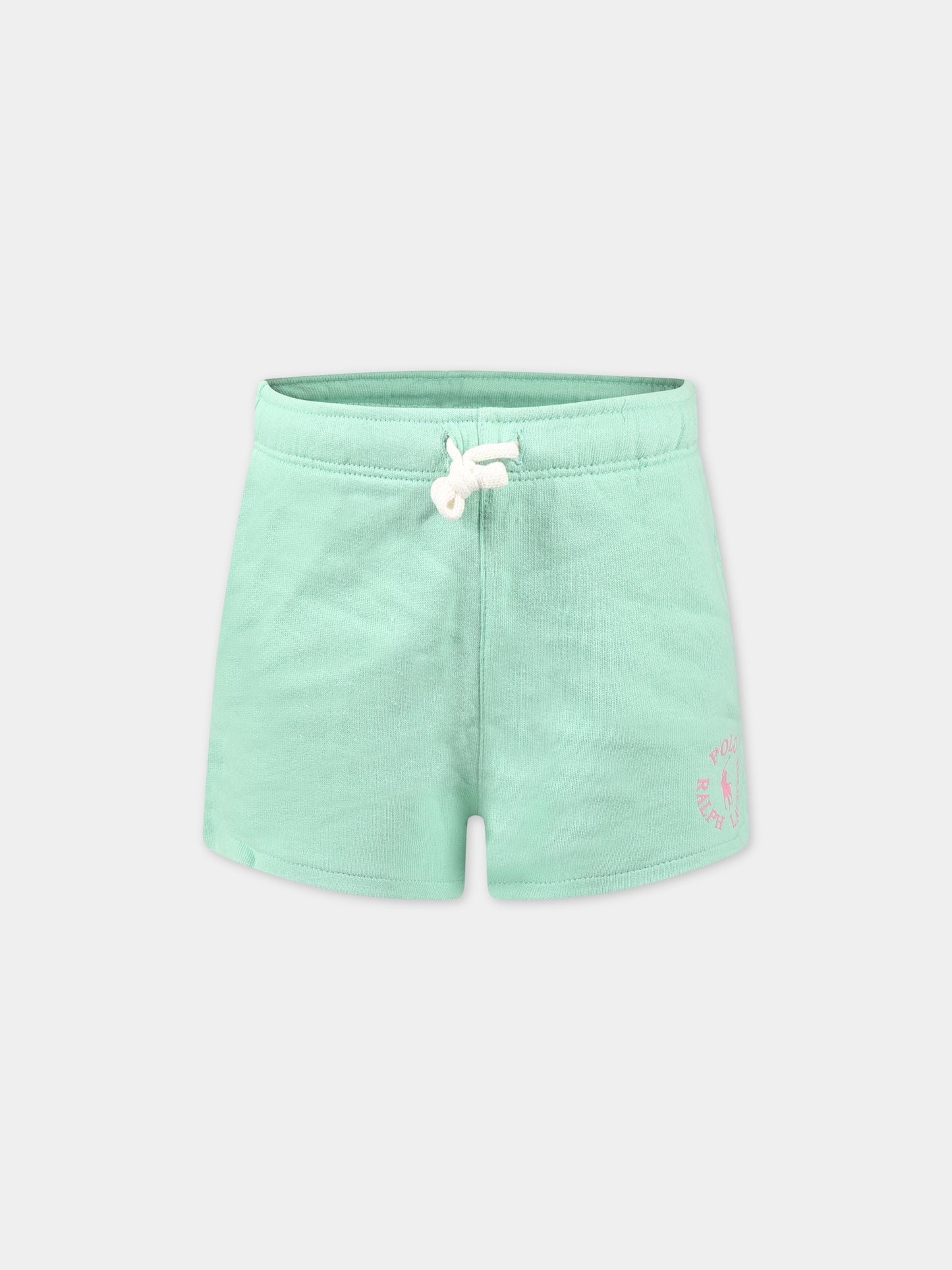 Shorts verde per bambina con logo e iconico cavallino,Ralph Lauren Kids,903864003