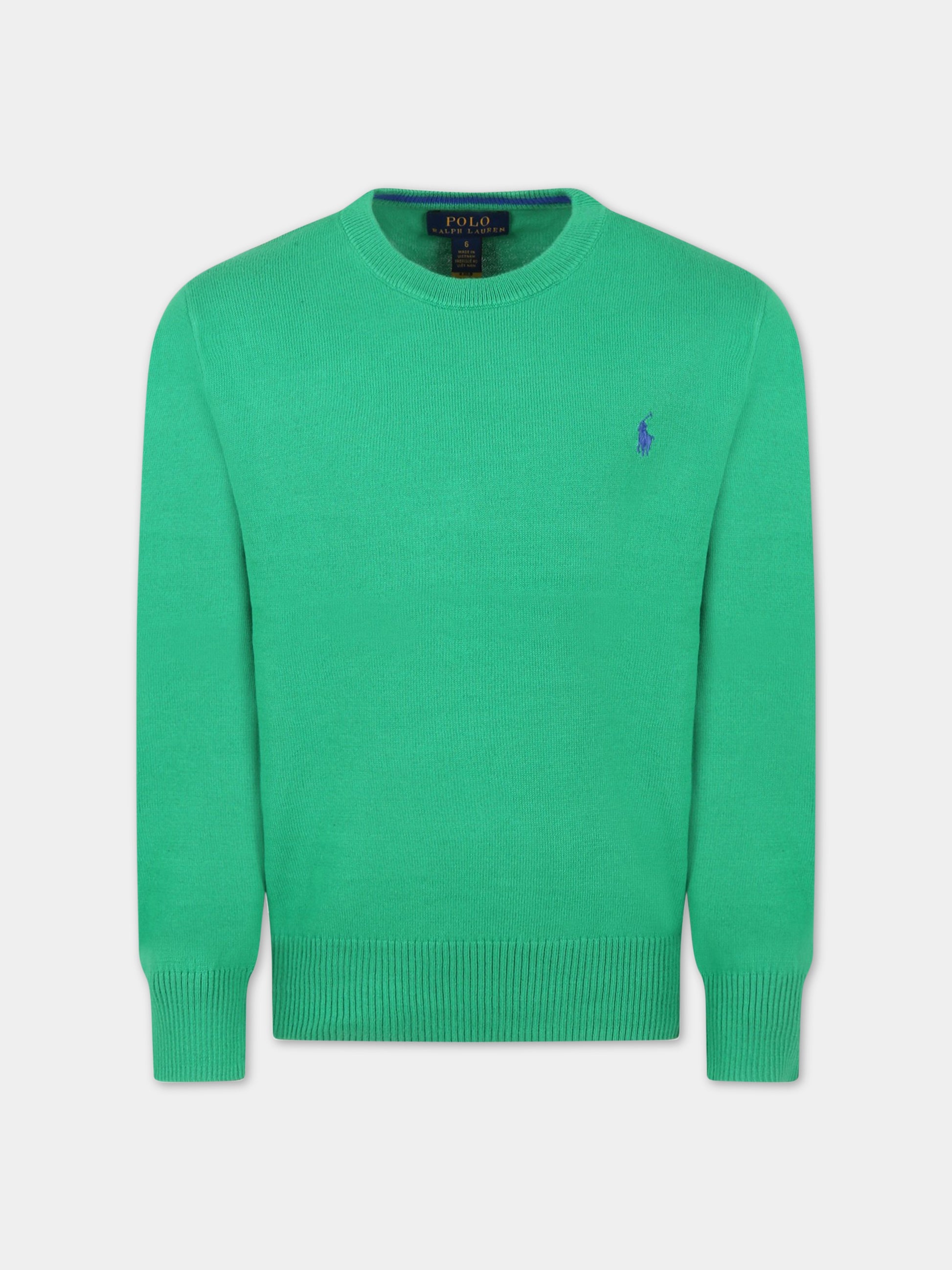 Maglione verde per bambino con iconico cavallino blu,Ralph Lauren Kids,799887034