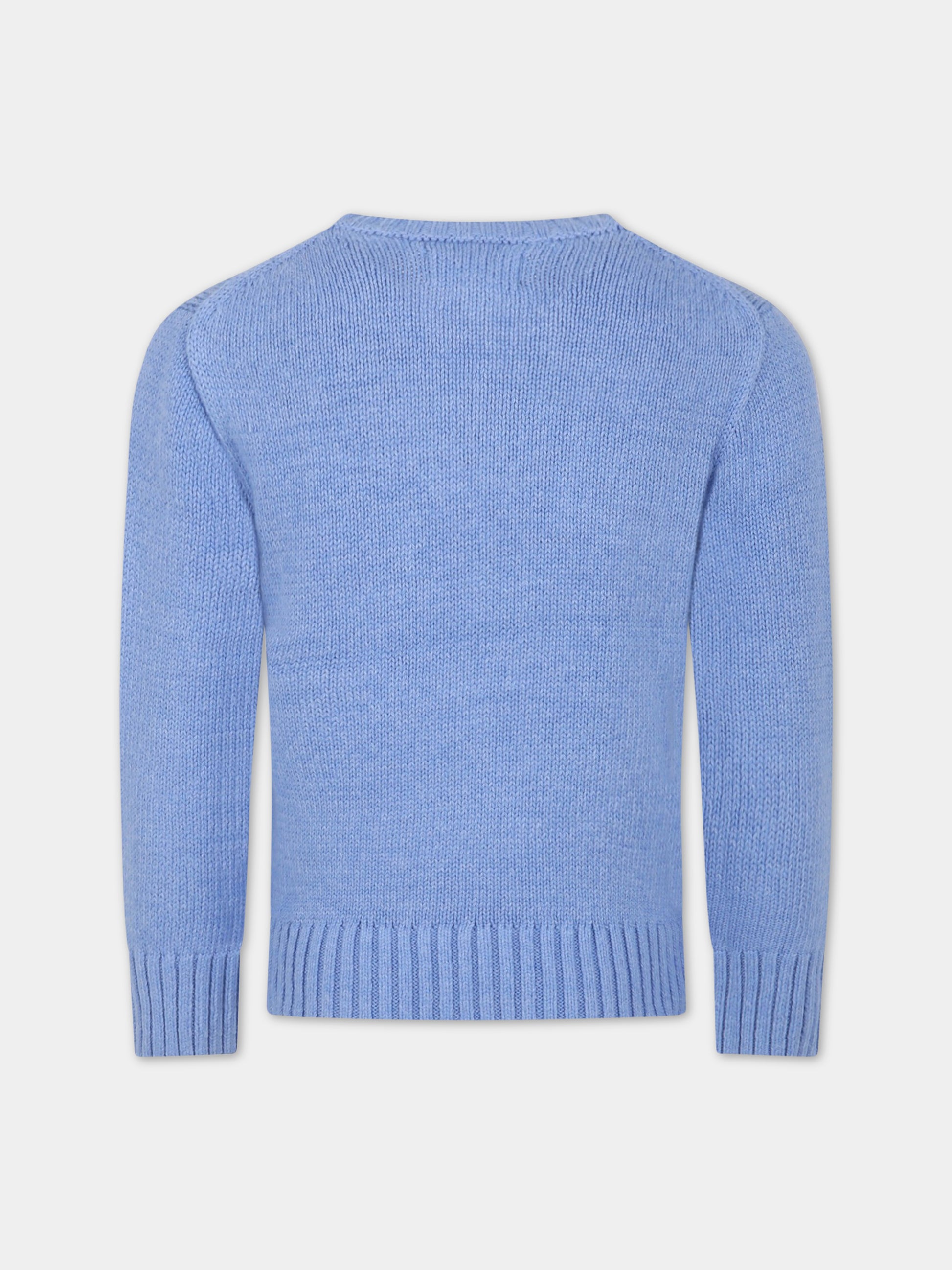 Maglione celeste per bambino con orso e logo,Ralph Lauren Kids,900999001