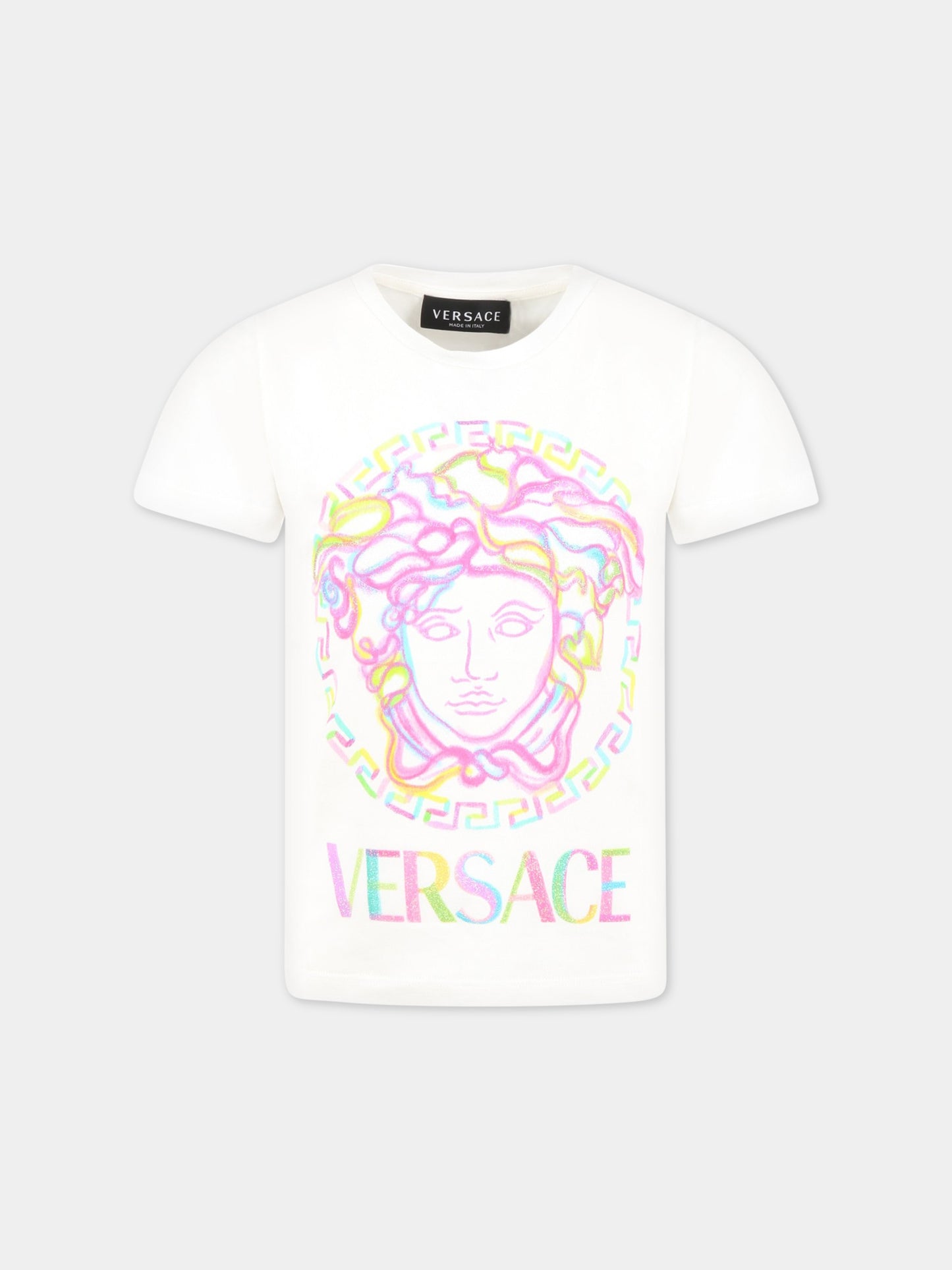 T-shirt bianca per bambina con Medusa,Versace,1000052 1A06483 2W070