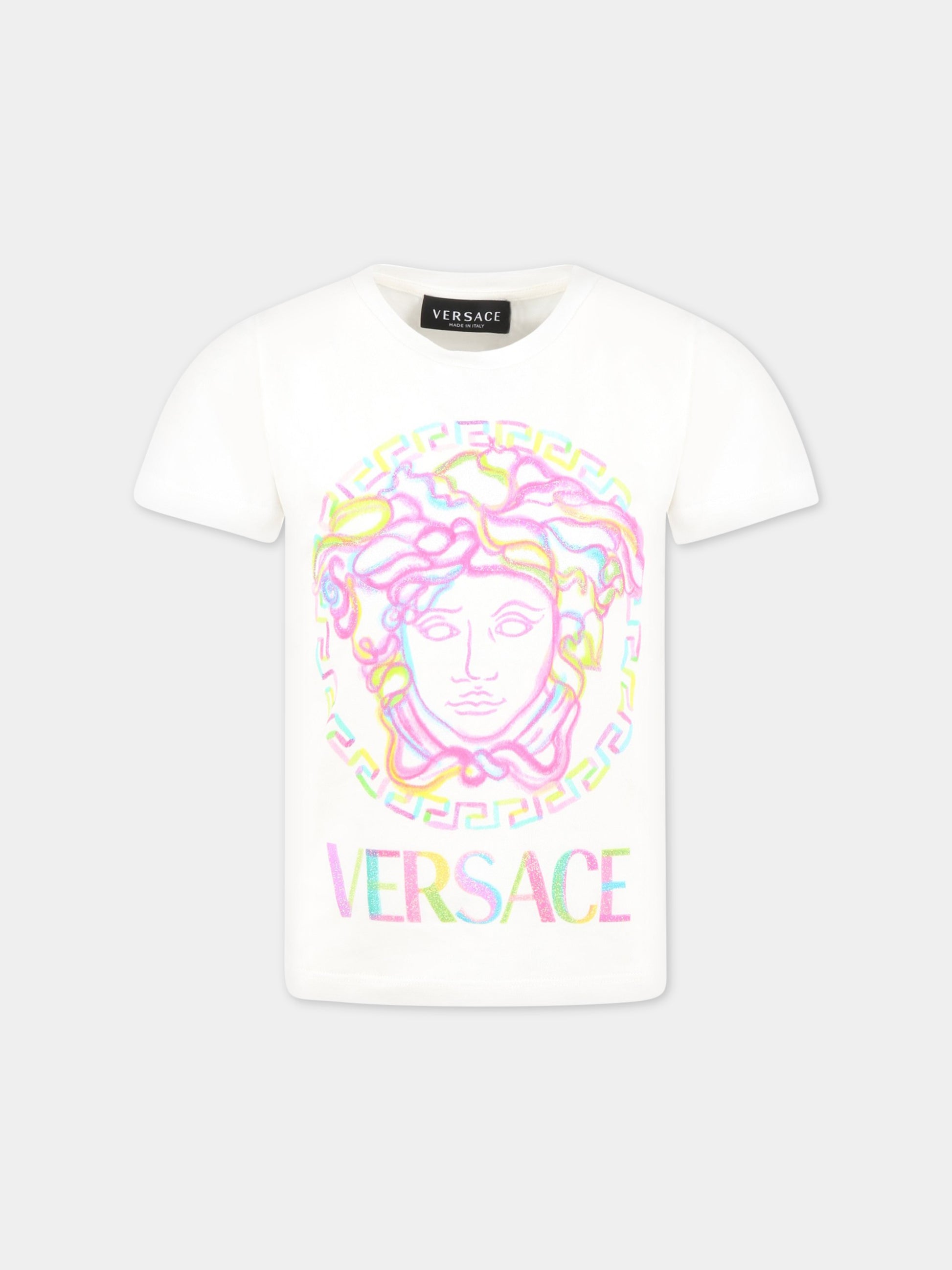 T-shirt bianca per bambina con Medusa,Versace,1000052 1A06483 2W070