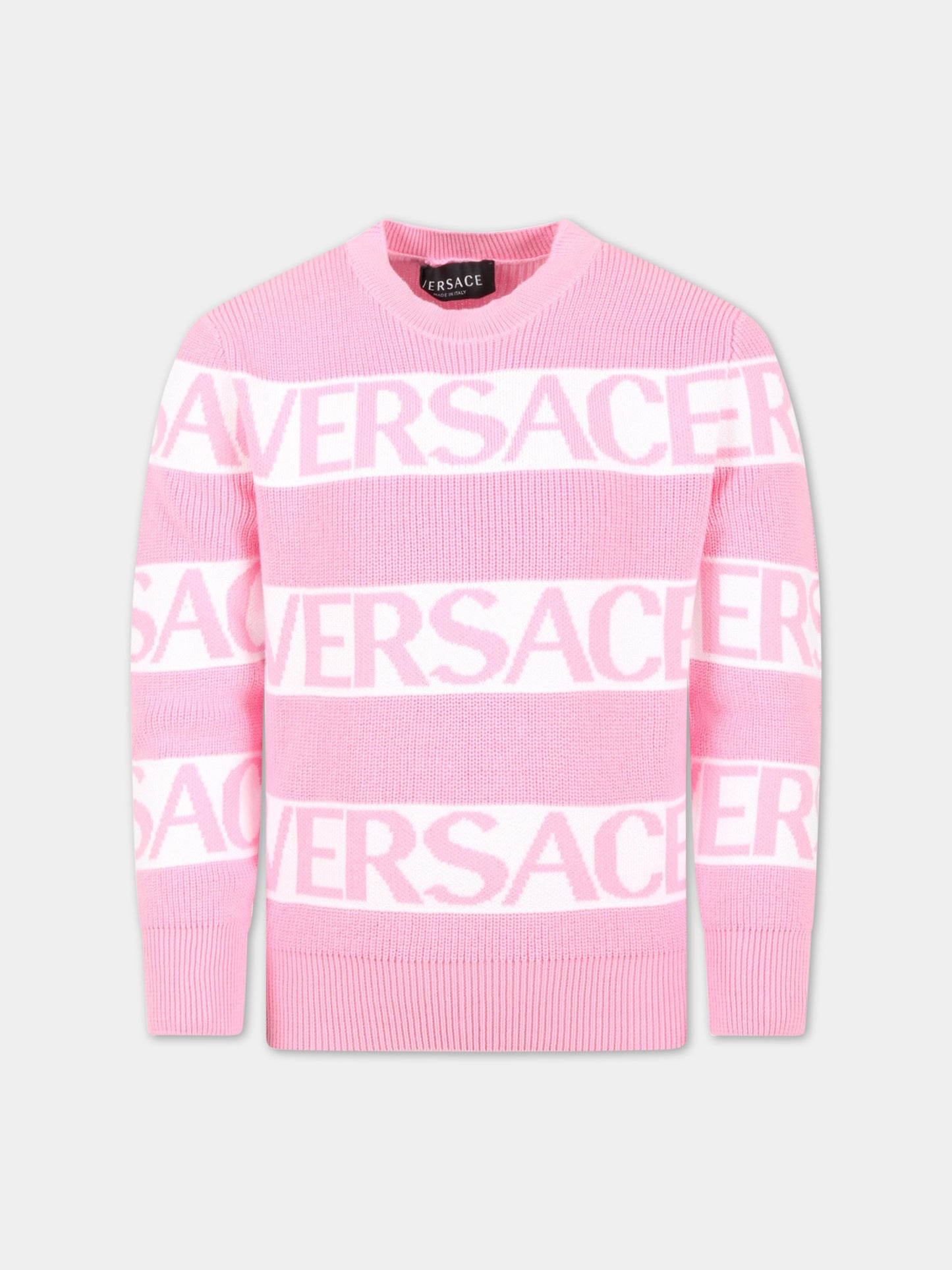 Maglione rosa per bambina con logo,Versace,1008057 1A05822 2PH20