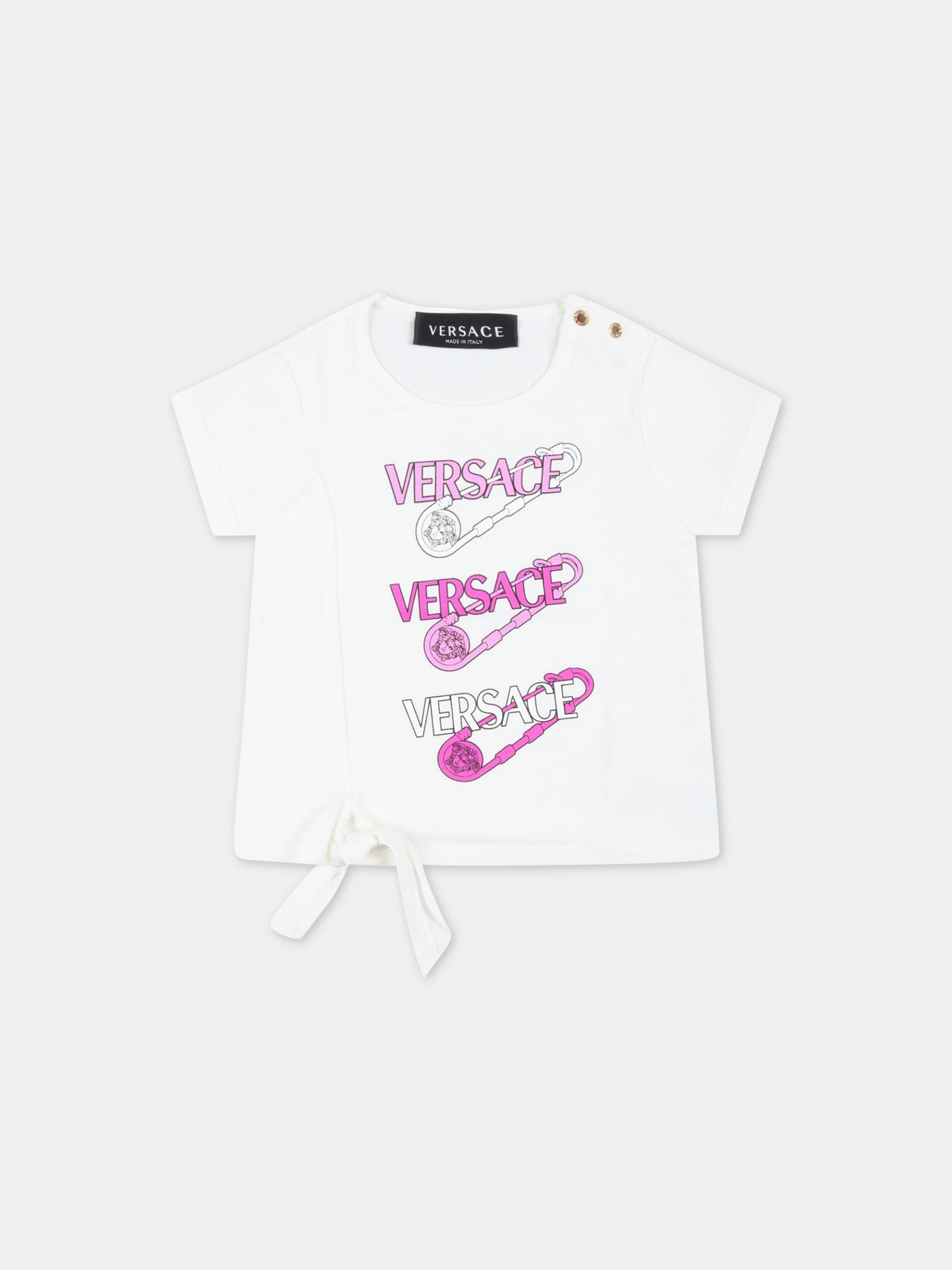 T-shirt bianca per neonata con loghi,Versace,1009113 1A06482 2W070