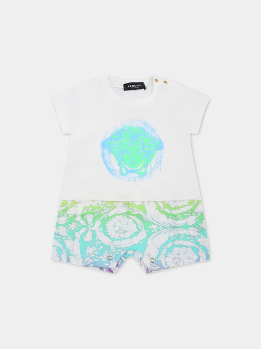 Pagliaccetto multicolor per neonato con stampa barocco e Medusa,Versace,1002648 1A06262 6W080