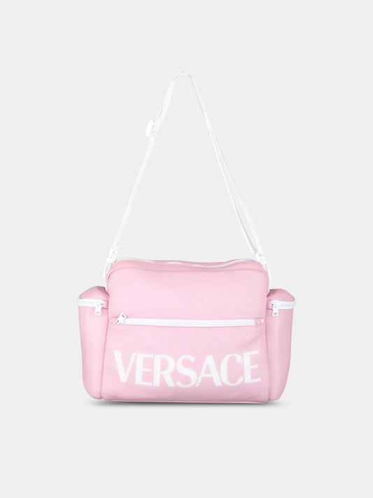 Borsa-mamma rosa per neonata con logo,Versace,1007127 1A06133 2PE90