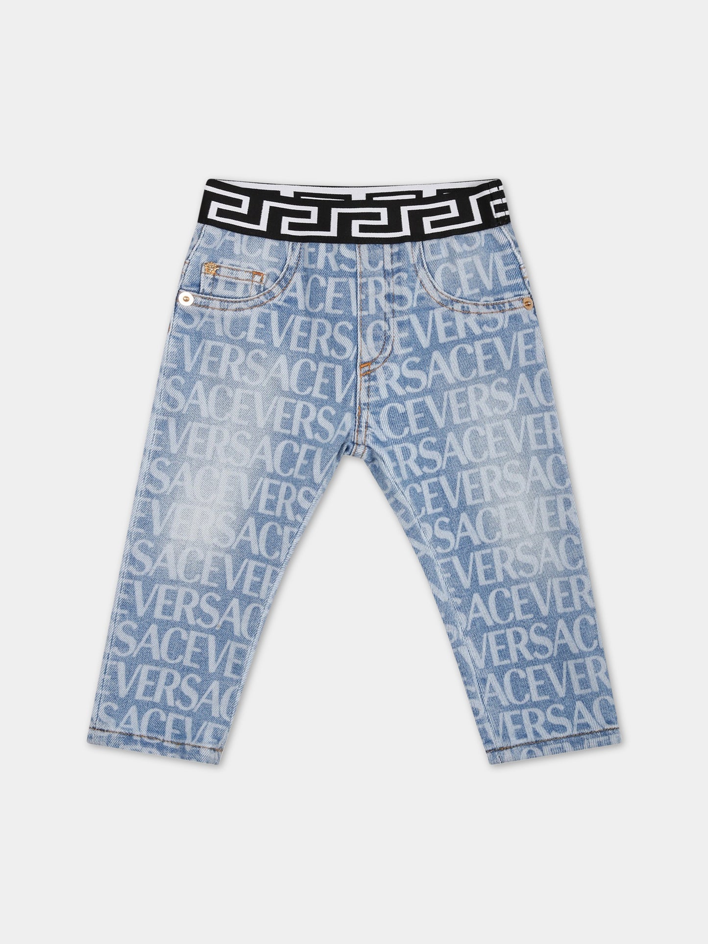 Jeans celesti per neonato con logo,Versace,1006755 1A06573 1D450