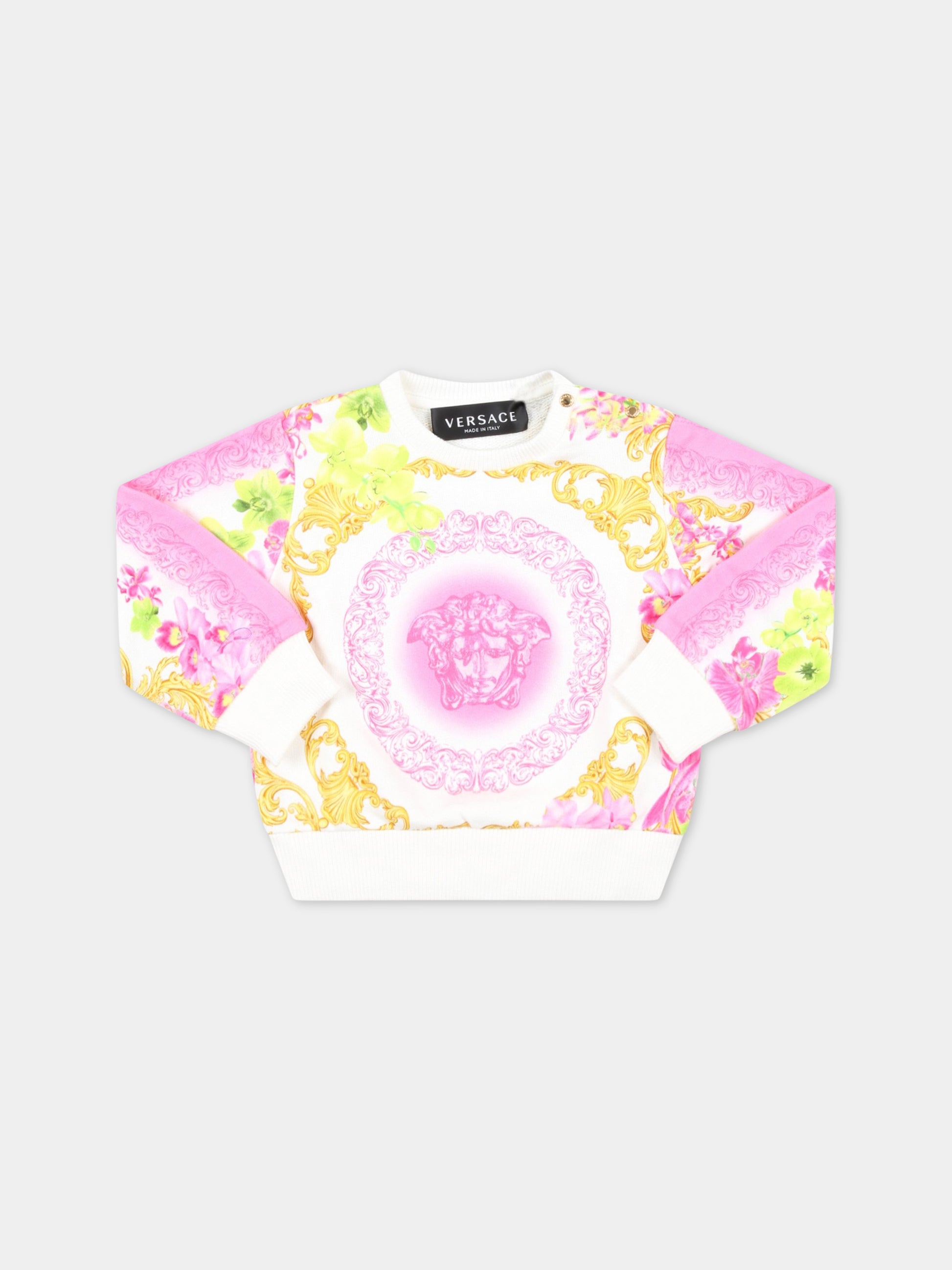 Felpa bianca per neonata con Medusa,Versace,1001650 1A06478 5W020