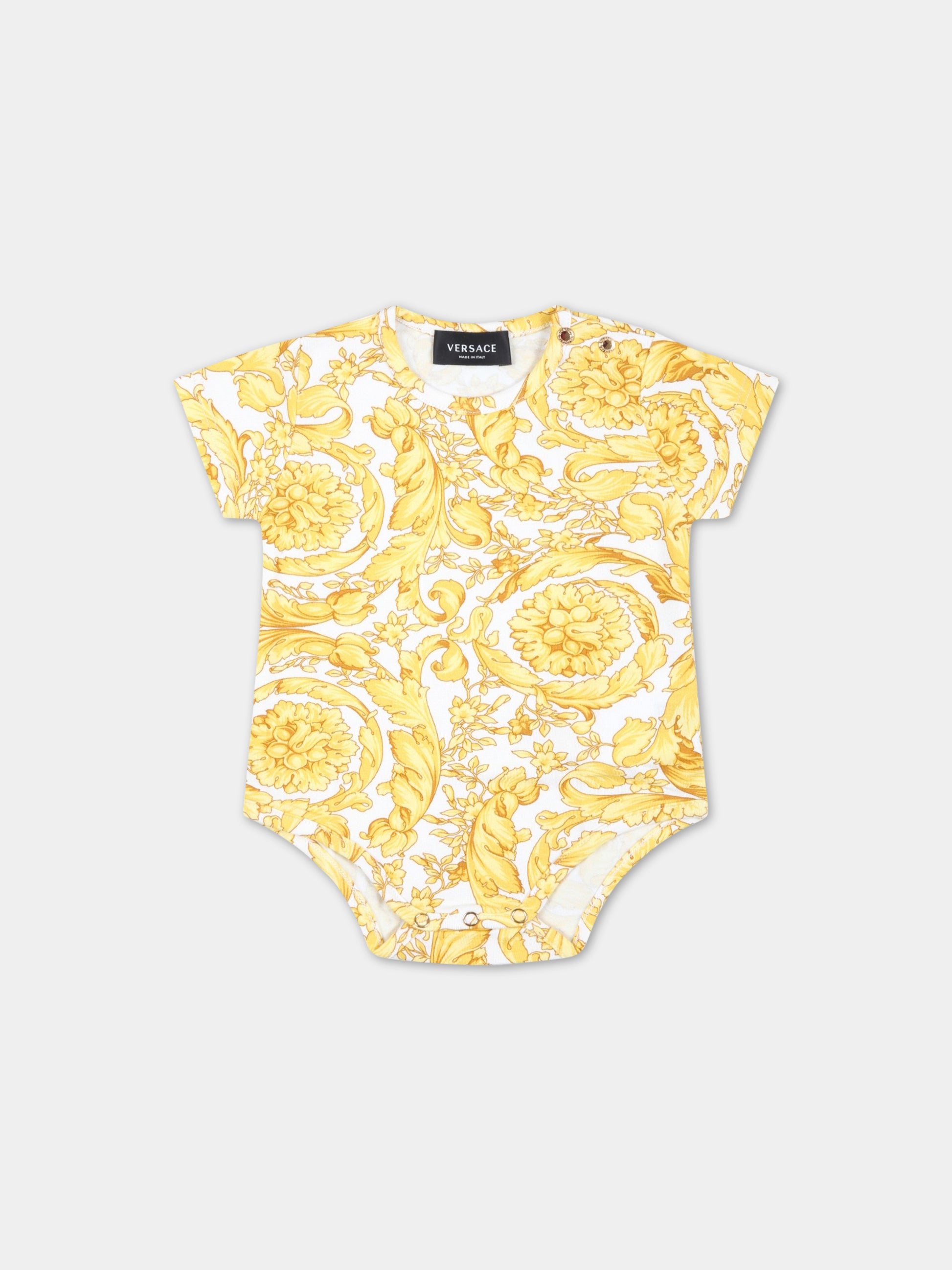 Body bianco per neonati con stampa Barocco,Versace,1001606 1A02420 5W050