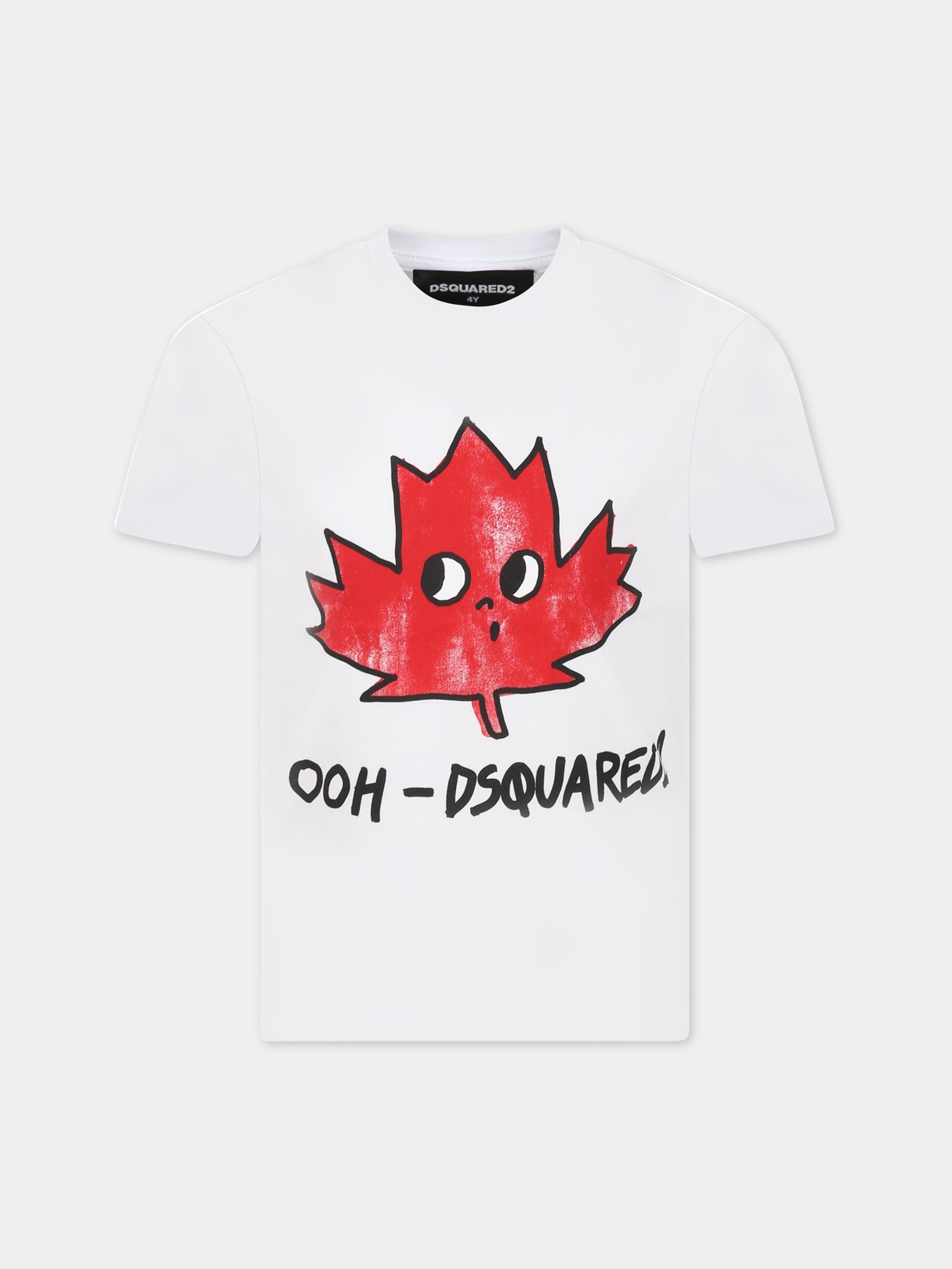 T-shirt bianca per bambino con logo e stampa,Dsquared2,DQ1625 D004G DQ100