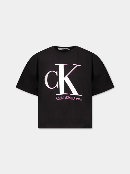 T-shirt nera per bambina con logo,Calvin Klein Kids,CKIG0IG01939 IG0IG01939 BEH