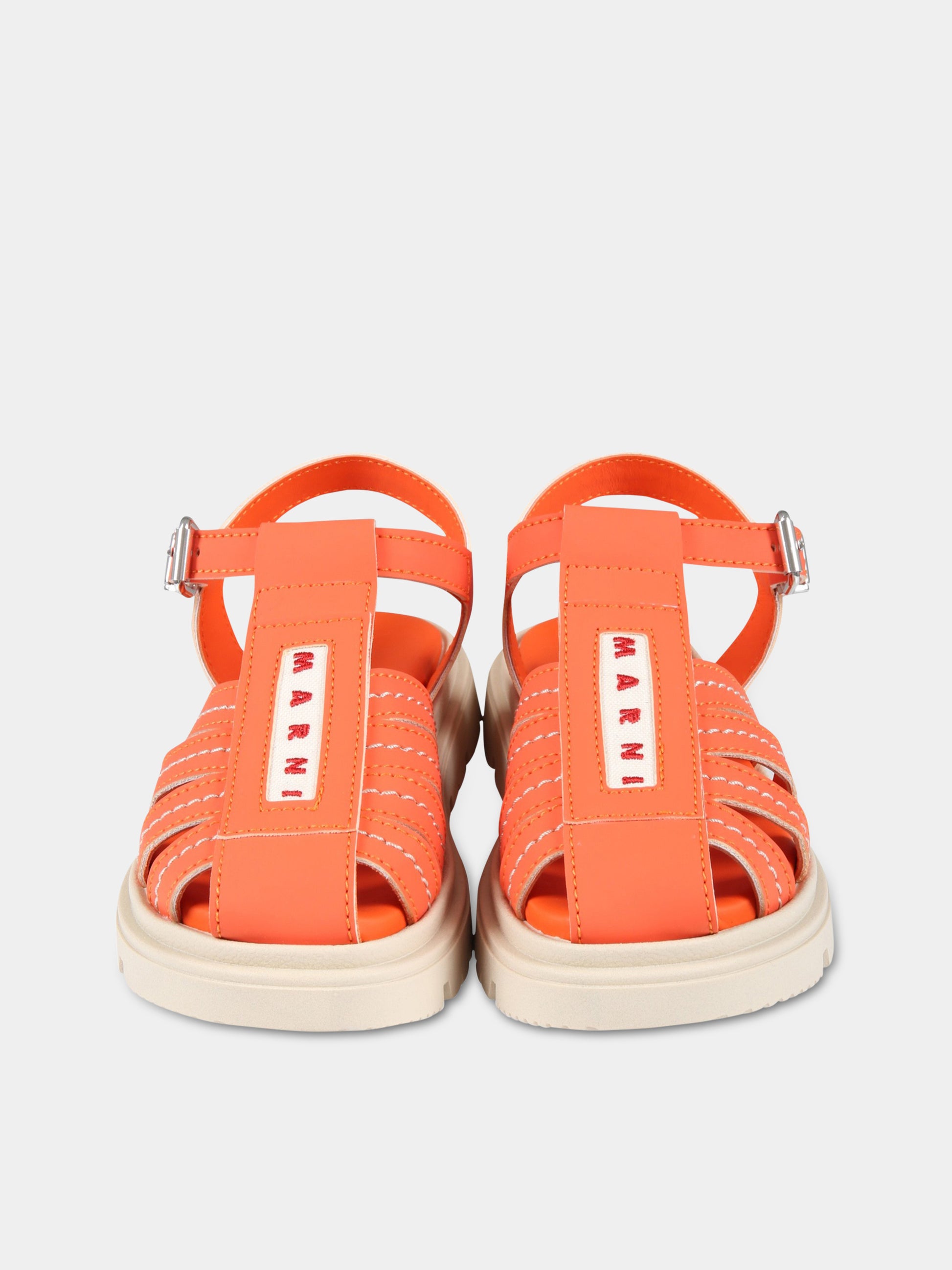 Sandali arancioni per bambina con logo rosso,Marni Kids,73462 2