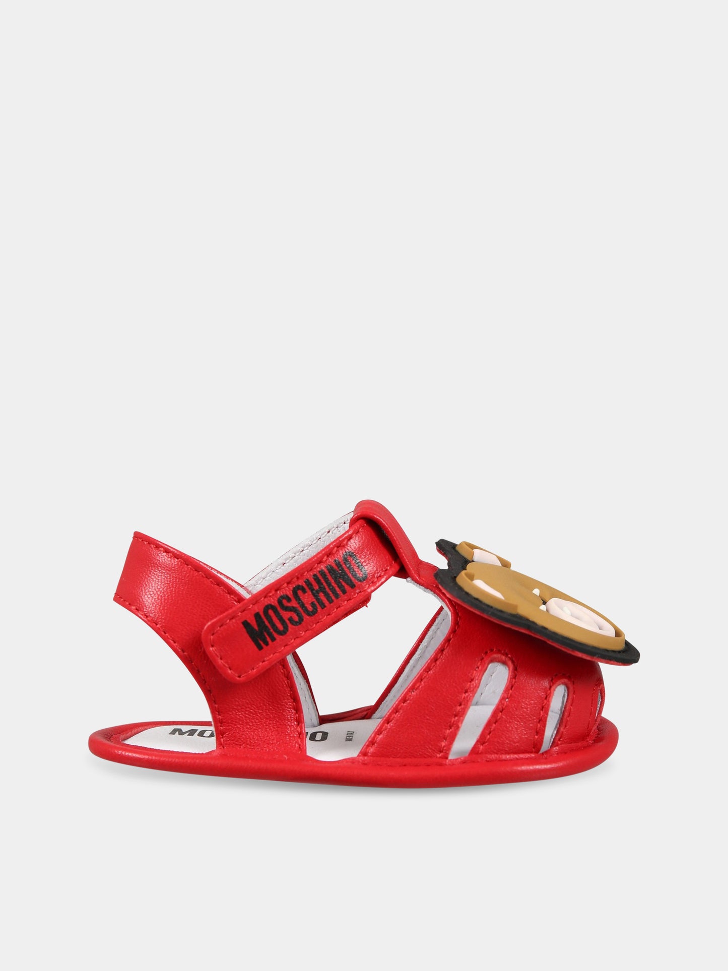 Sandali rossi per neonati con Teddy Bear e logo,Moschino Kids,74257