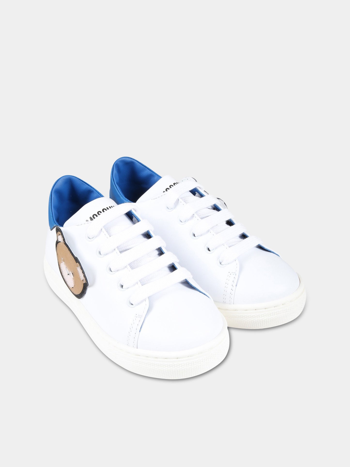 Sneakers bianche per bambino con Teddy Bear e logo,Moschino Kids,74350 2