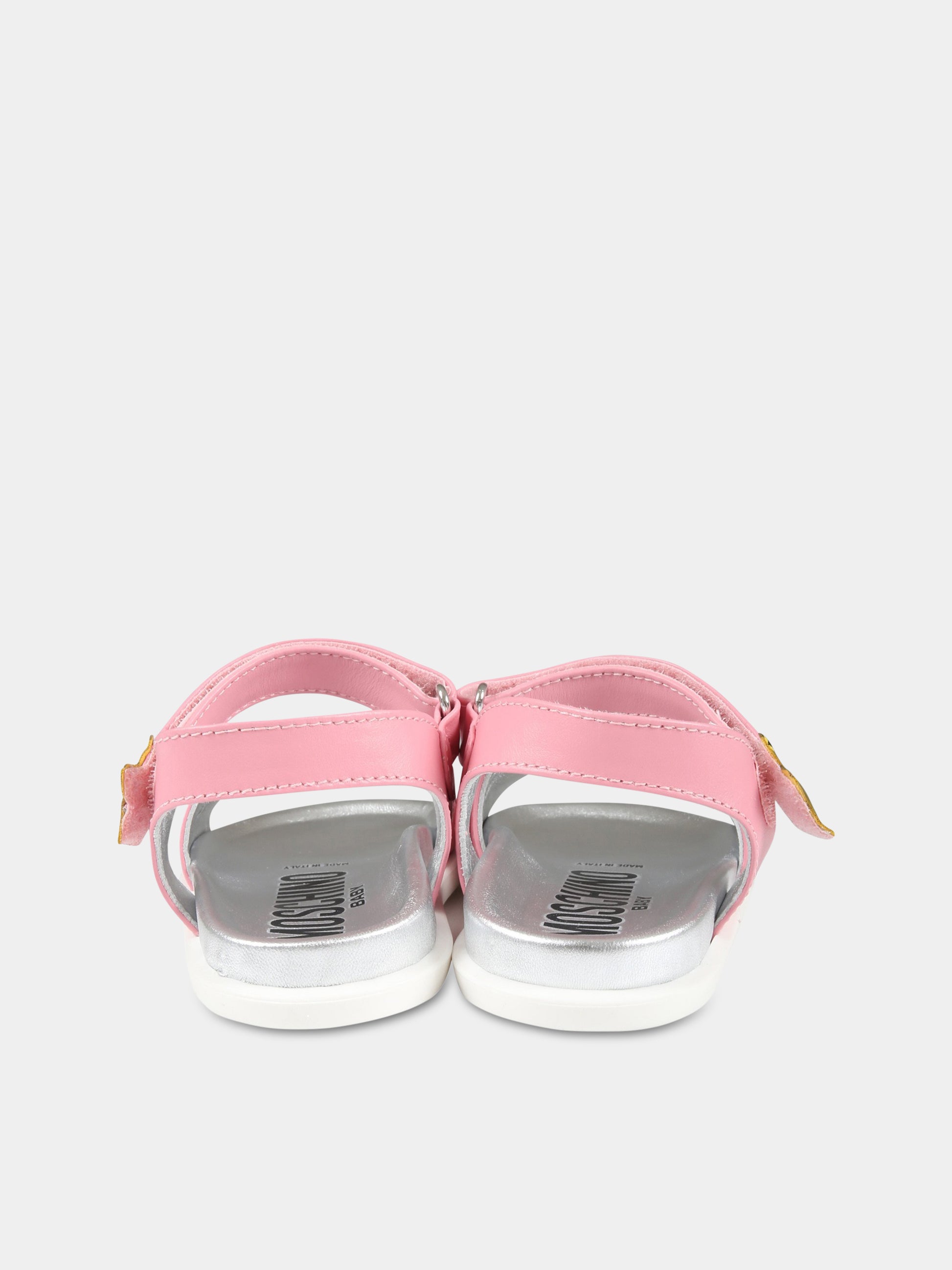 Sandali rosa per bambina con logo multicolor e stella,Moschino Kids,74324 1