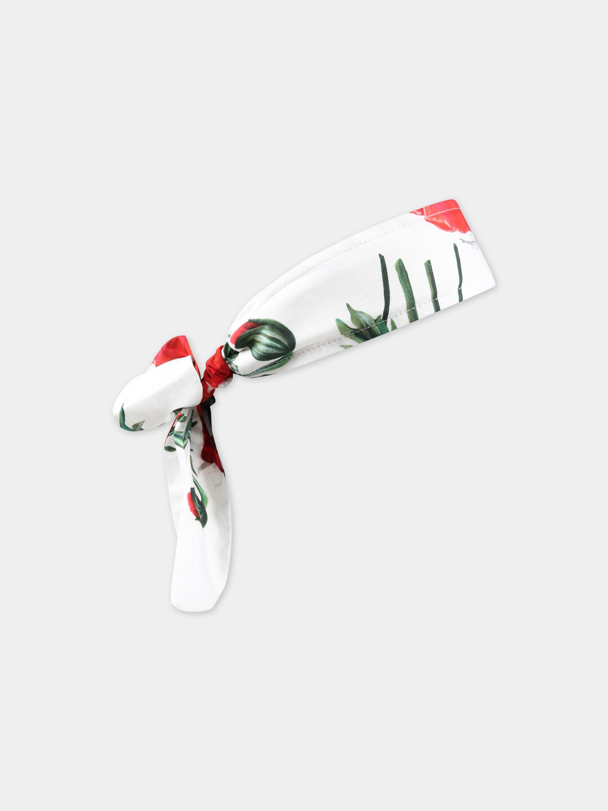Fascia bianca per capelli per bambina con papaveri,Dolce & Gabbana Kids,LB3L26 HS5O1 HA3VN