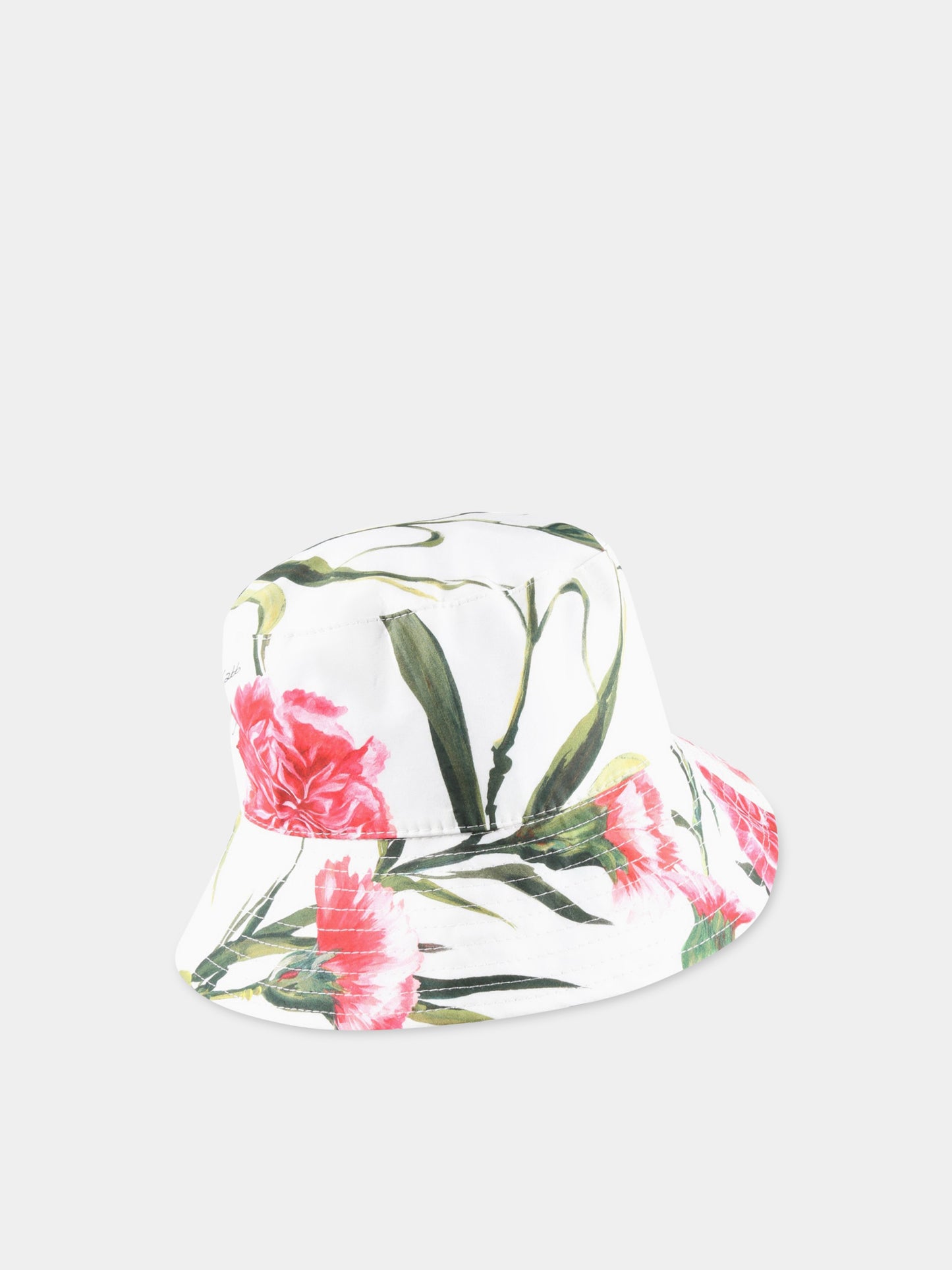 Cloche bianca per bambina con garofani rosa,Dolce & Gabbana Kids,LB5H25 HS5O0 HA3VL