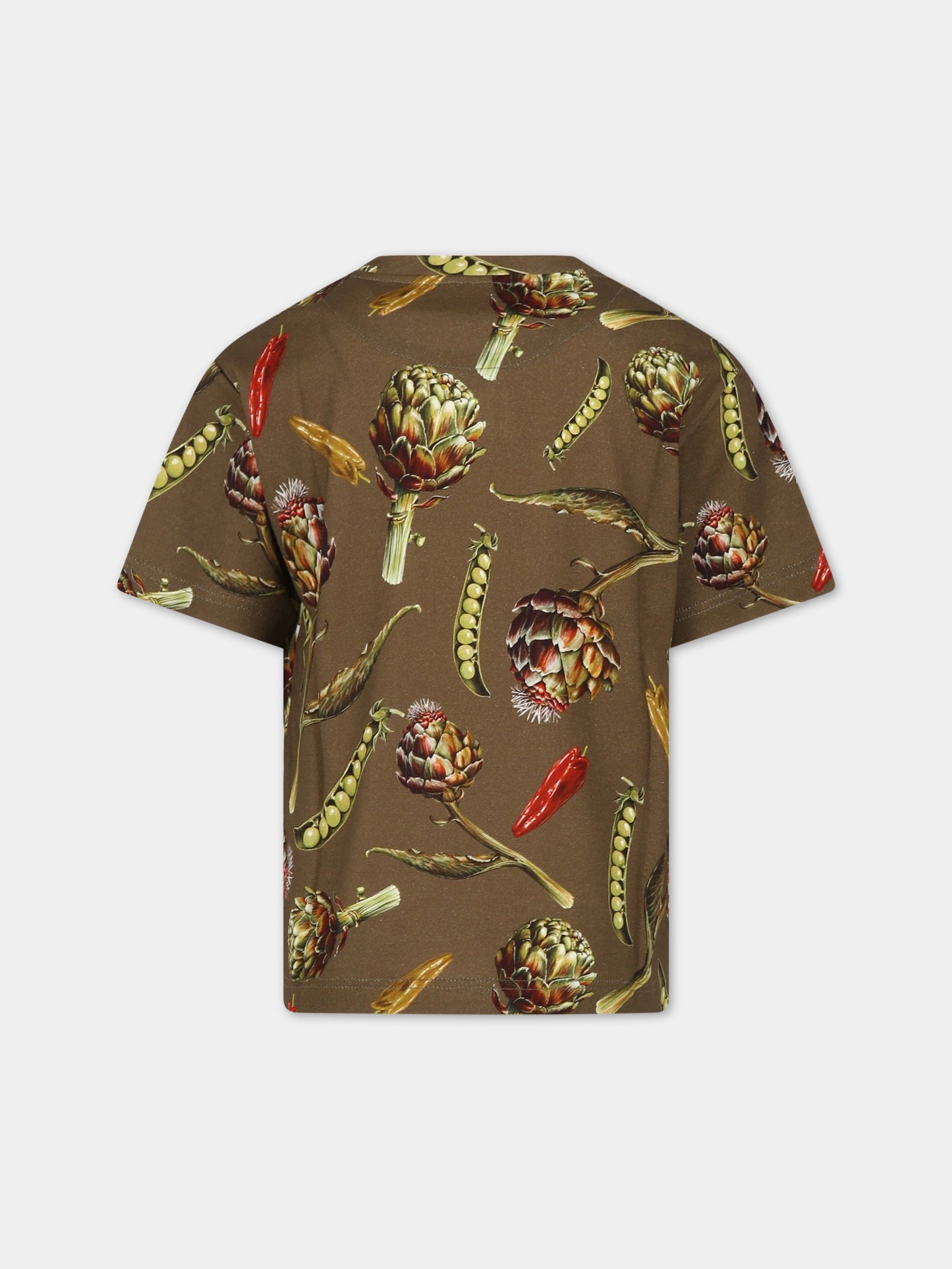 T-shirt verde per bambino con stampa iconica e logo,Dolce & Gabbana Kids,L4JTGM G7I2Z S9000