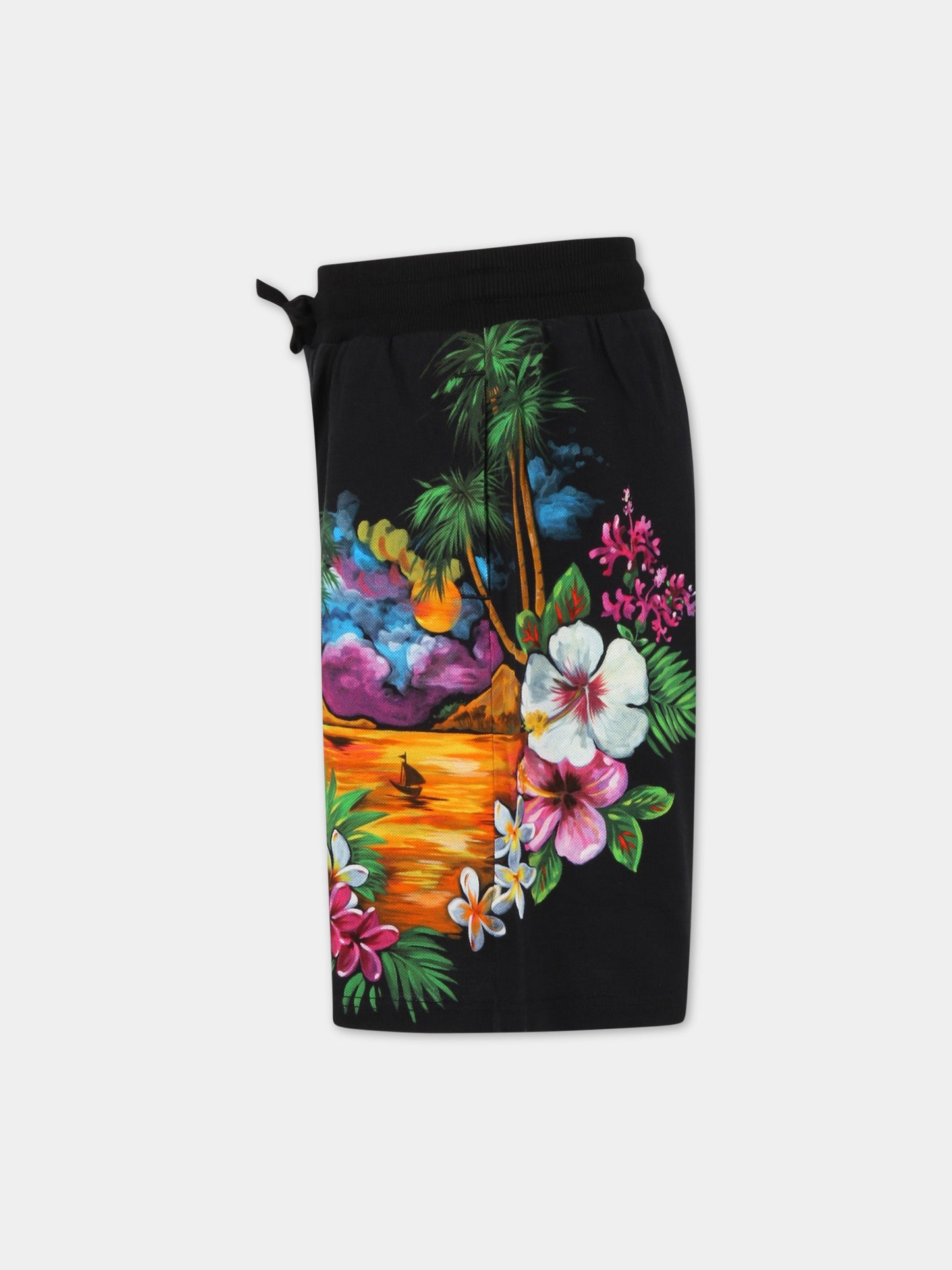Bermuda nero per bambino con stampa all-over e logo,Dolce & Gabbana Kids,L4JQO1 G7H0V HH4JI