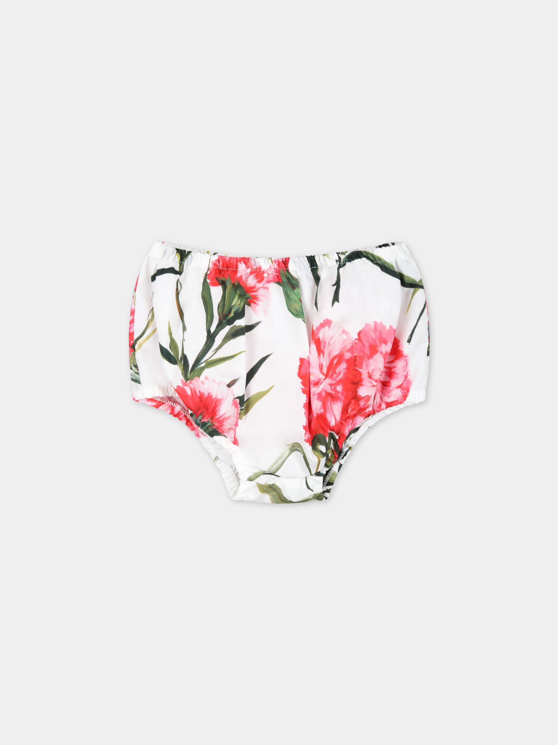 Vestito bianco per neonata con garofani rosa,Dolce & Gabbana Kids,L23DI3 HS5O0 HA3VL