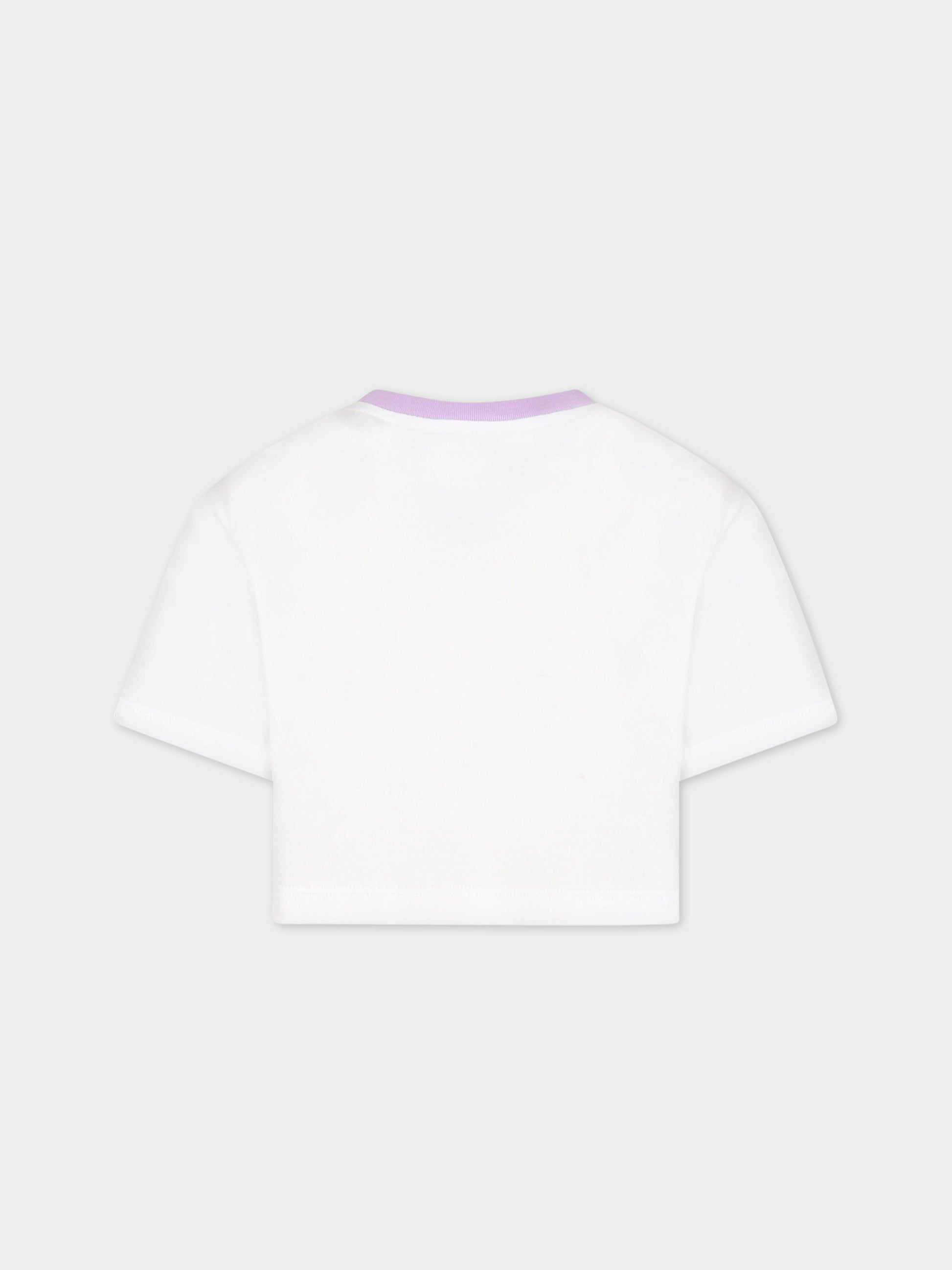 T-shirt bianca per bambina con fiori e iconico logo,Dolce & Gabbana Kids,L5JTHY G7I0Y HW4NK