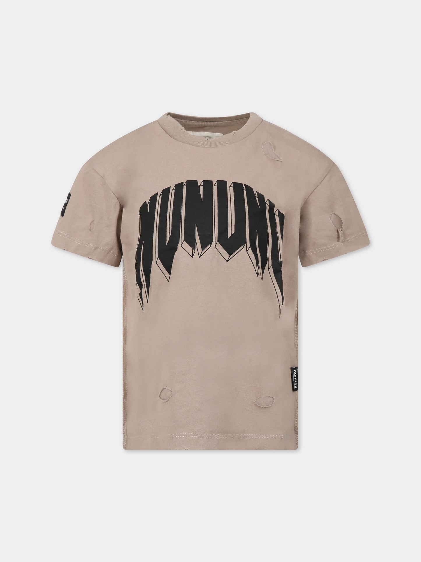 T-shirt marrone per bambino con stampa e logo,Nununu,NU3703A