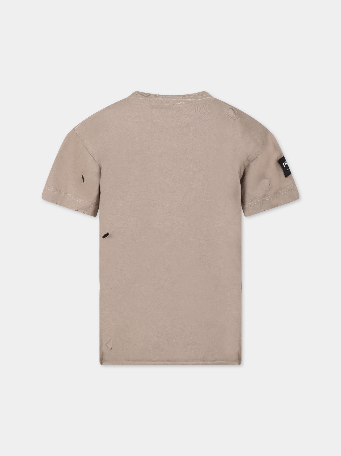 T-shirt marrone per bambino con stampa e logo,Nununu,NU3703A