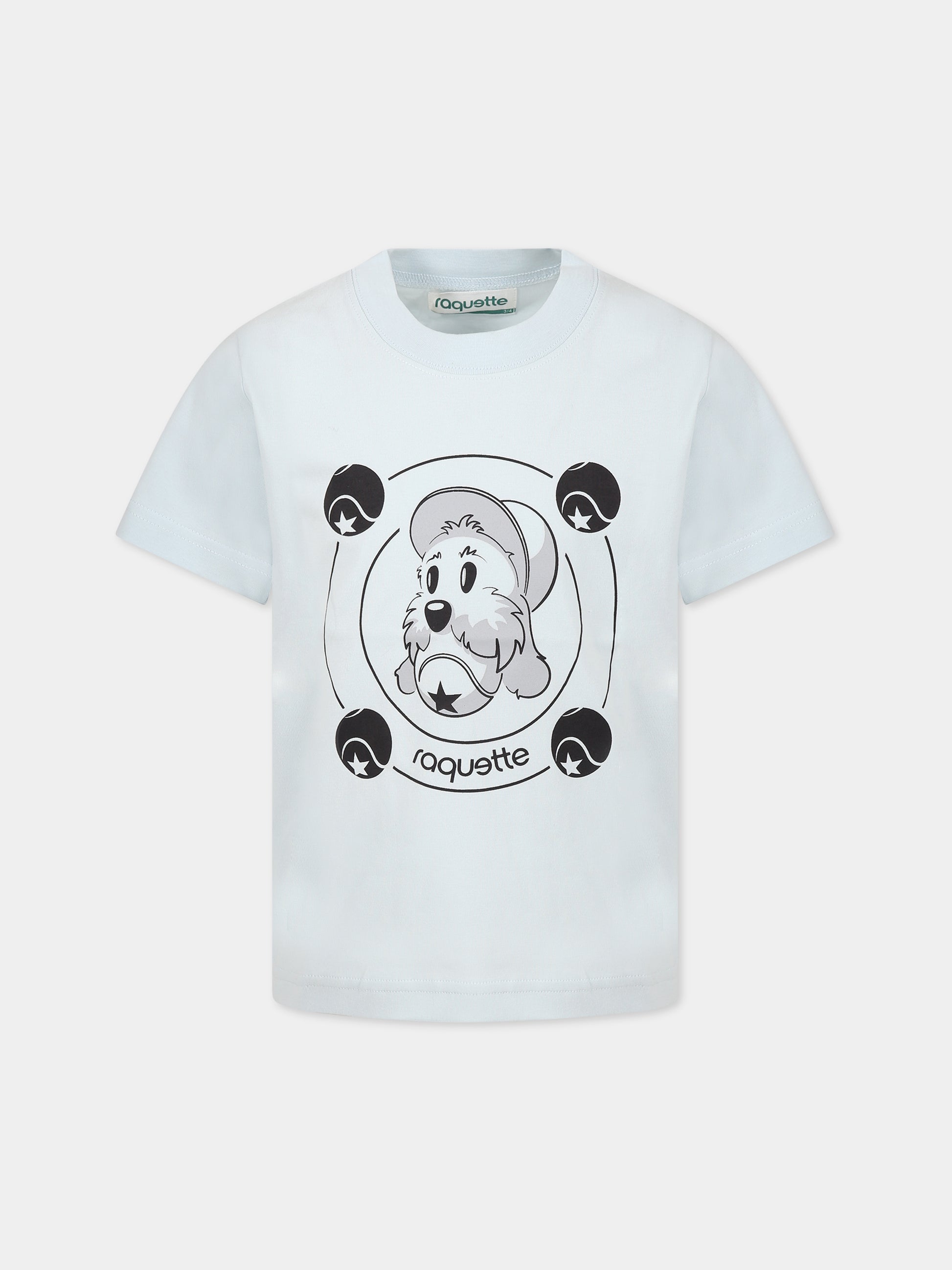 T-shirt celeste per bambini con stampa e logo,Raquette,BAT 001C 78