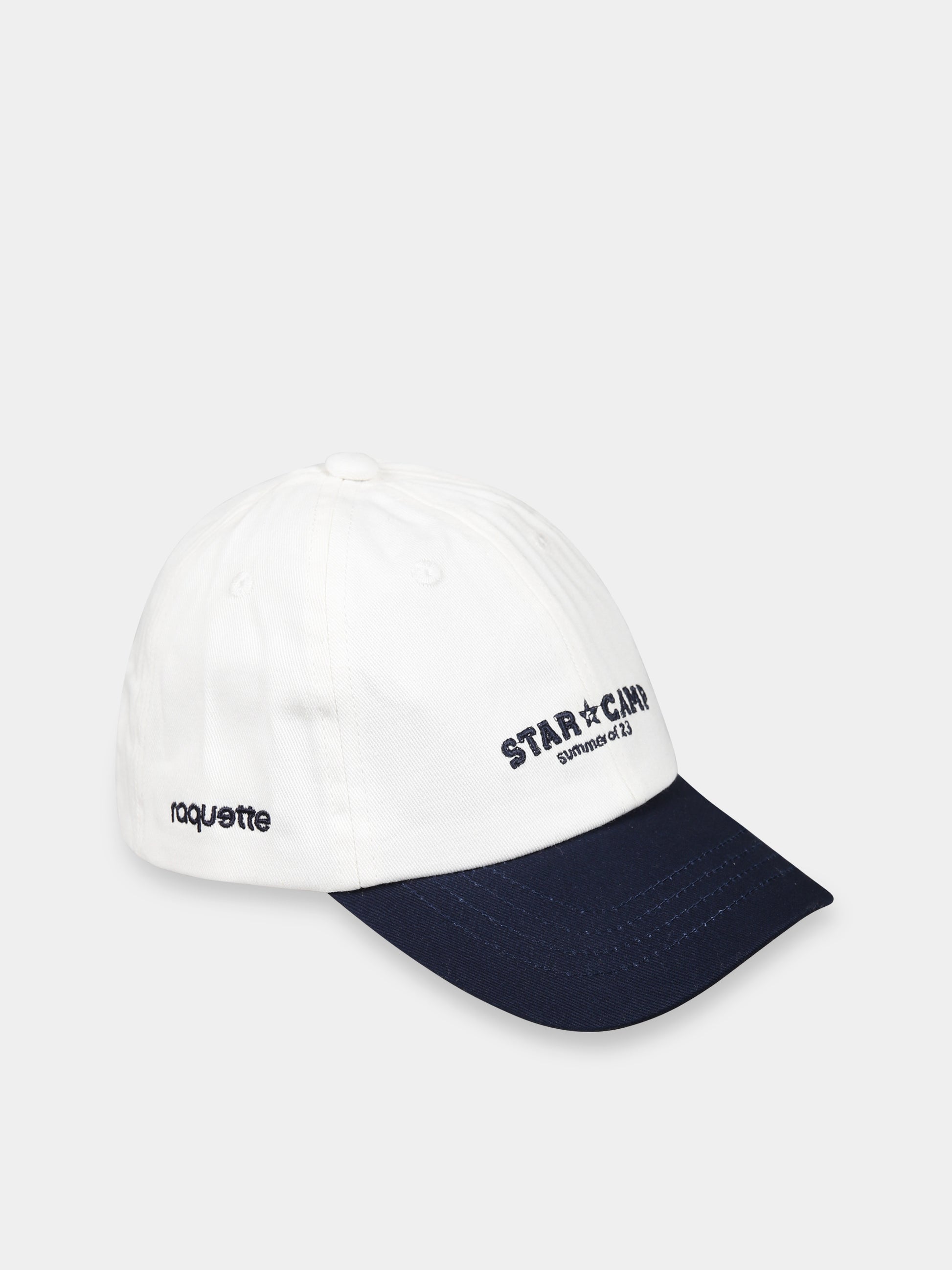 Cappello bianco per bambini con scritta  Star camp  e logo blu,Raquette,TCAP 001 79