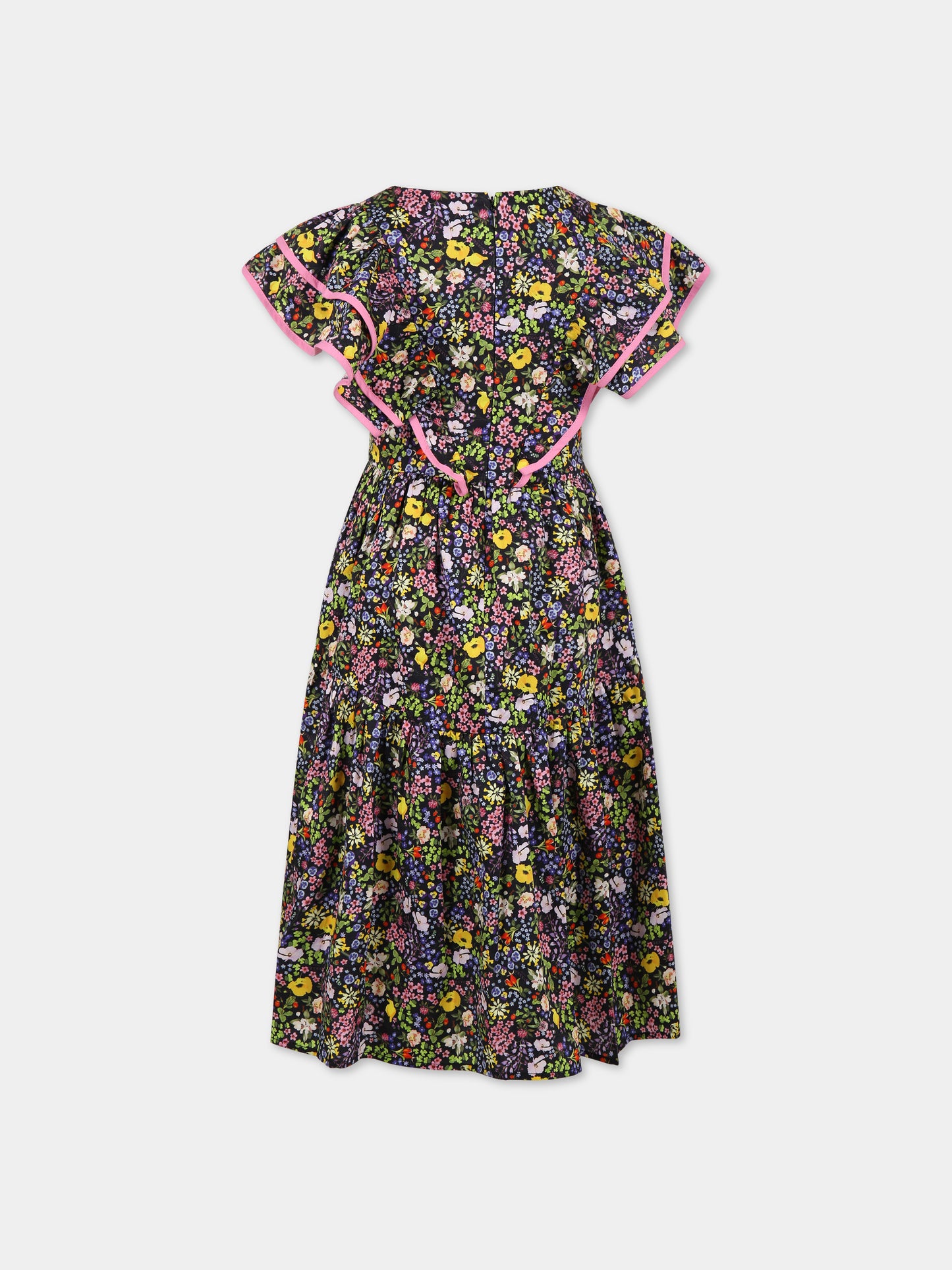 Vestito multicolor per bambina con stampa floreale e logo,Paade Mode,232501028