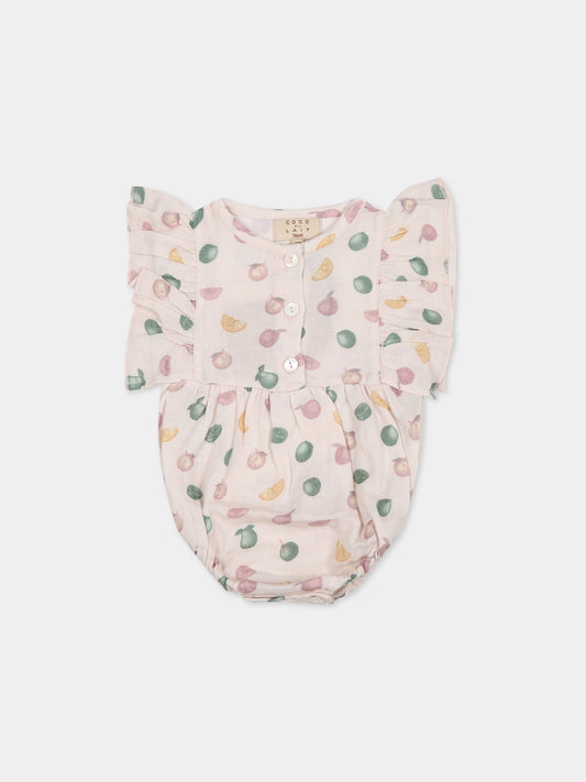 Pagliaccetto rosa per neonata con stampa frutta,Coco Au Lait,14COCO1034