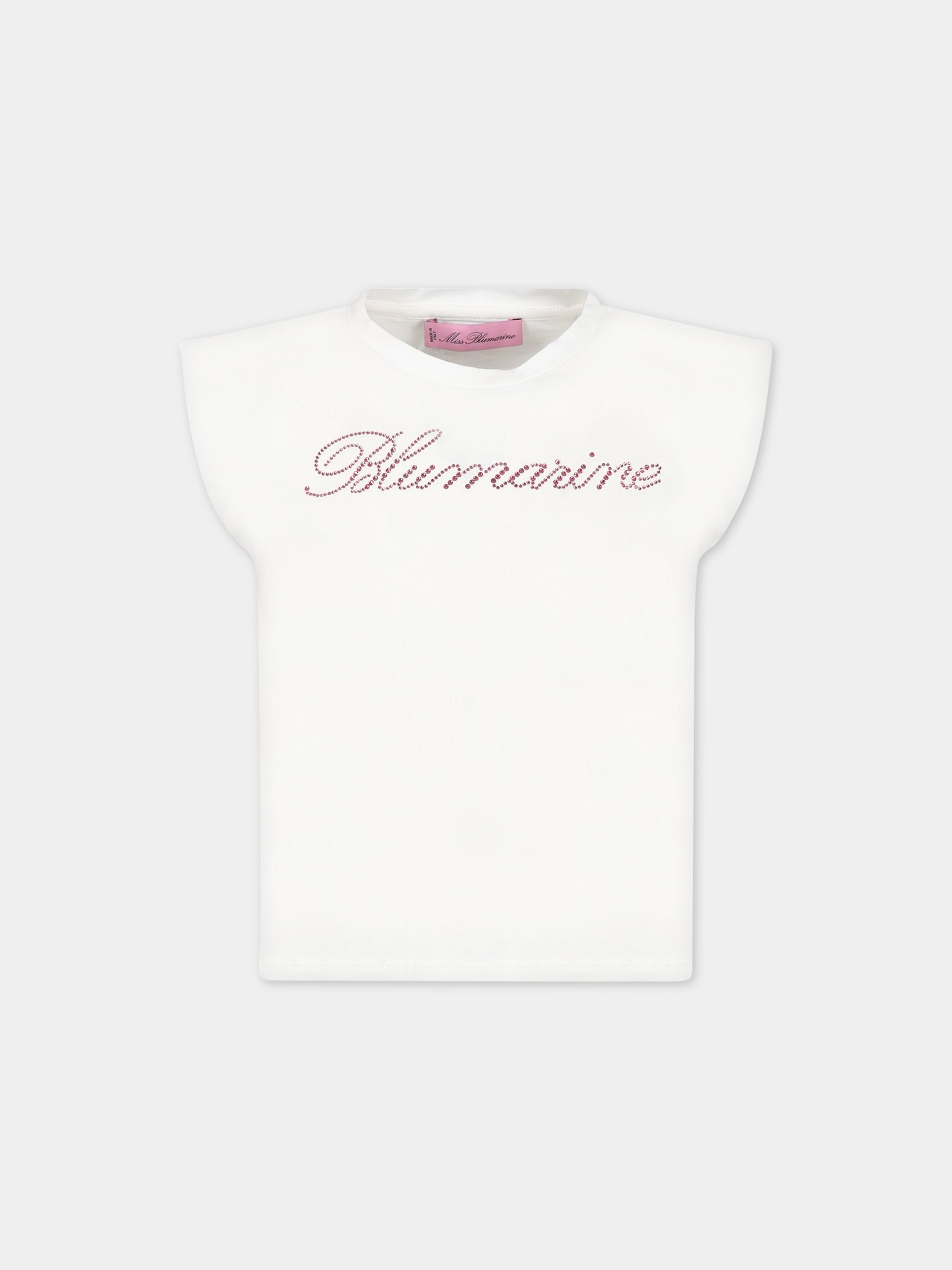 T-shirt bianca per bambina con logo,Blumarine Baby,IA3062J5003 C3273