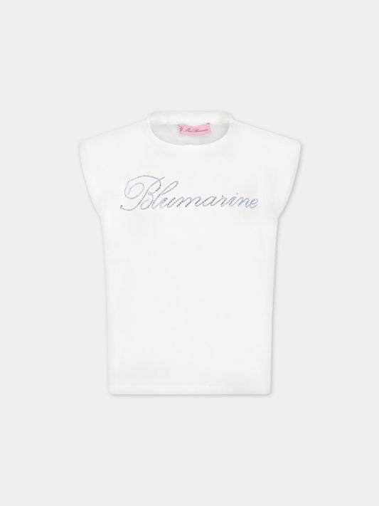 T-shirt bianca per bambina con logo,Blumarine Baby,IA3062J5003 Q9305