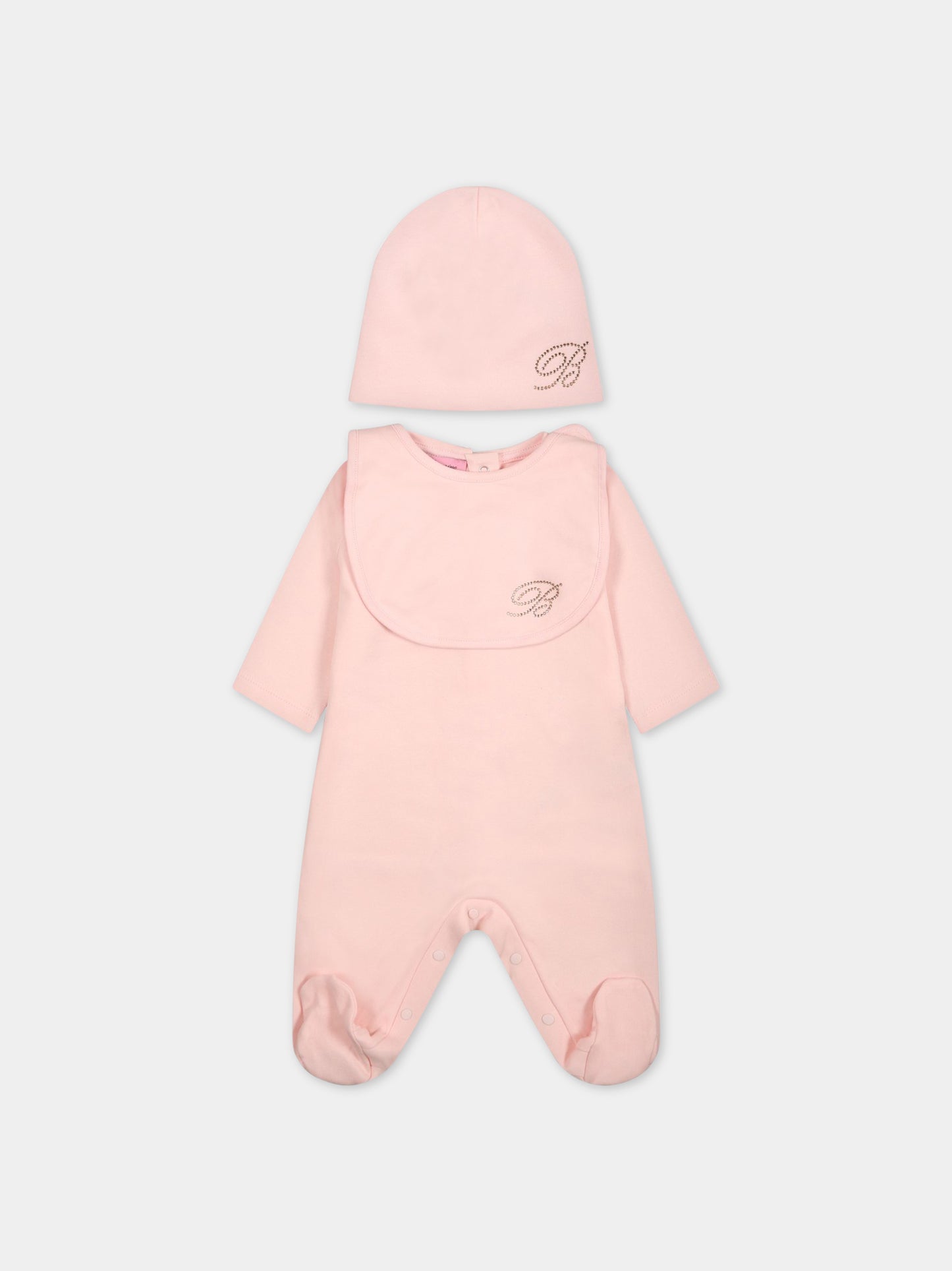Set rosa per neonata con logo,Blumarine Baby,IA3126J6050 X0485
