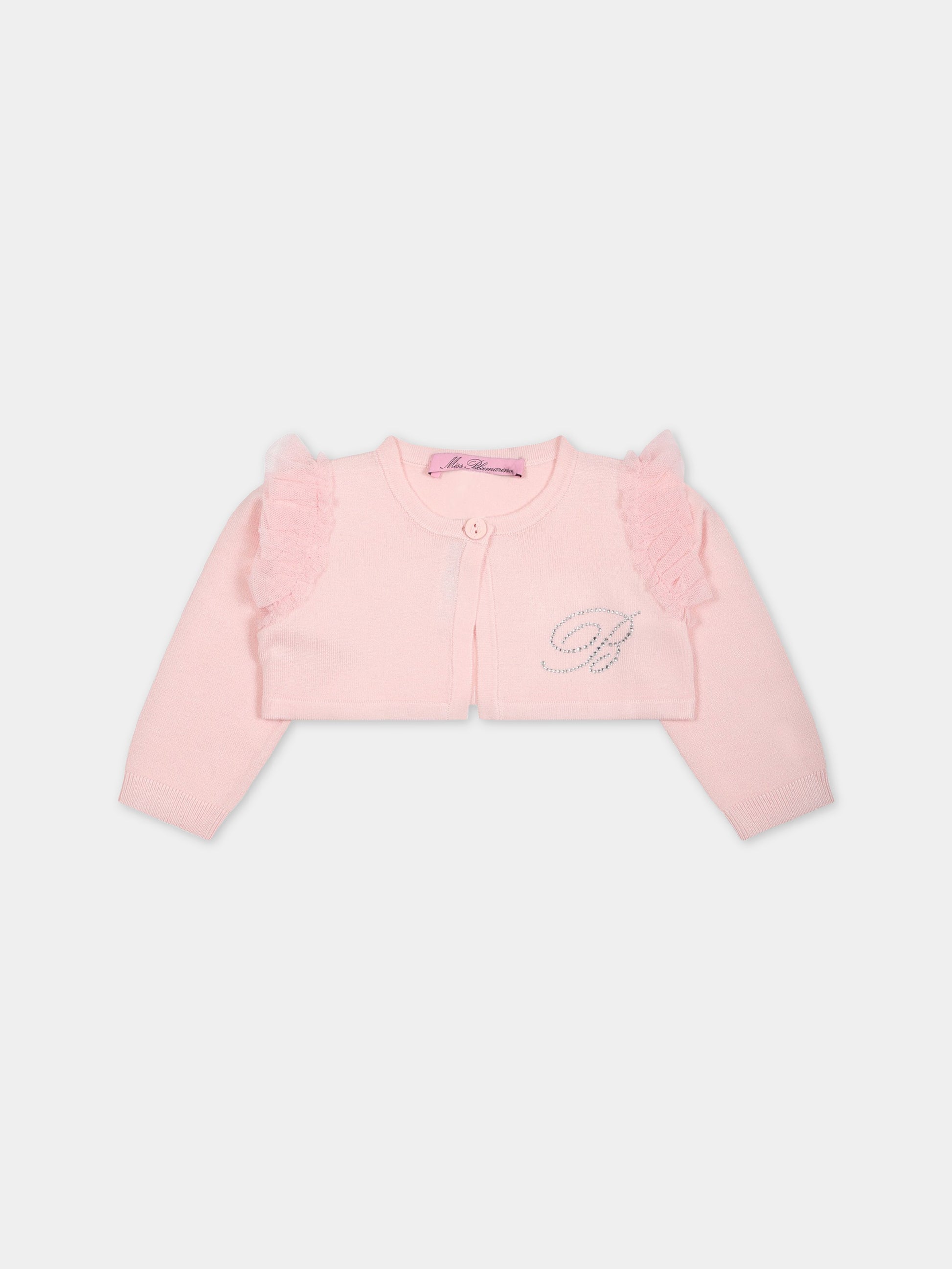 Cardigan rosa per neonata con logo,Blumarine Baby,IA3136MA74M X0485