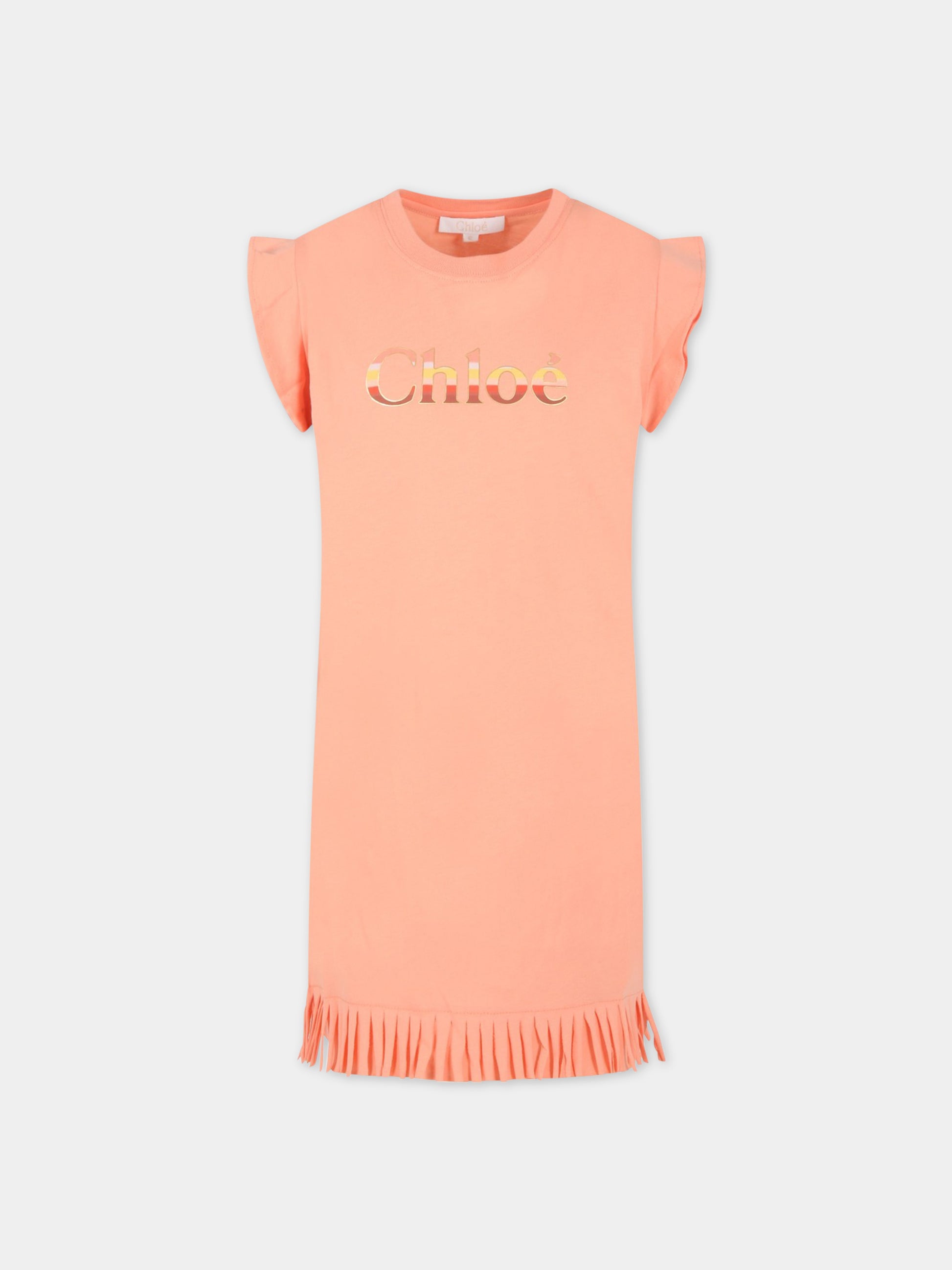 Vestito arancione per bambina con logo,Chloé Kids,C12907 43C
