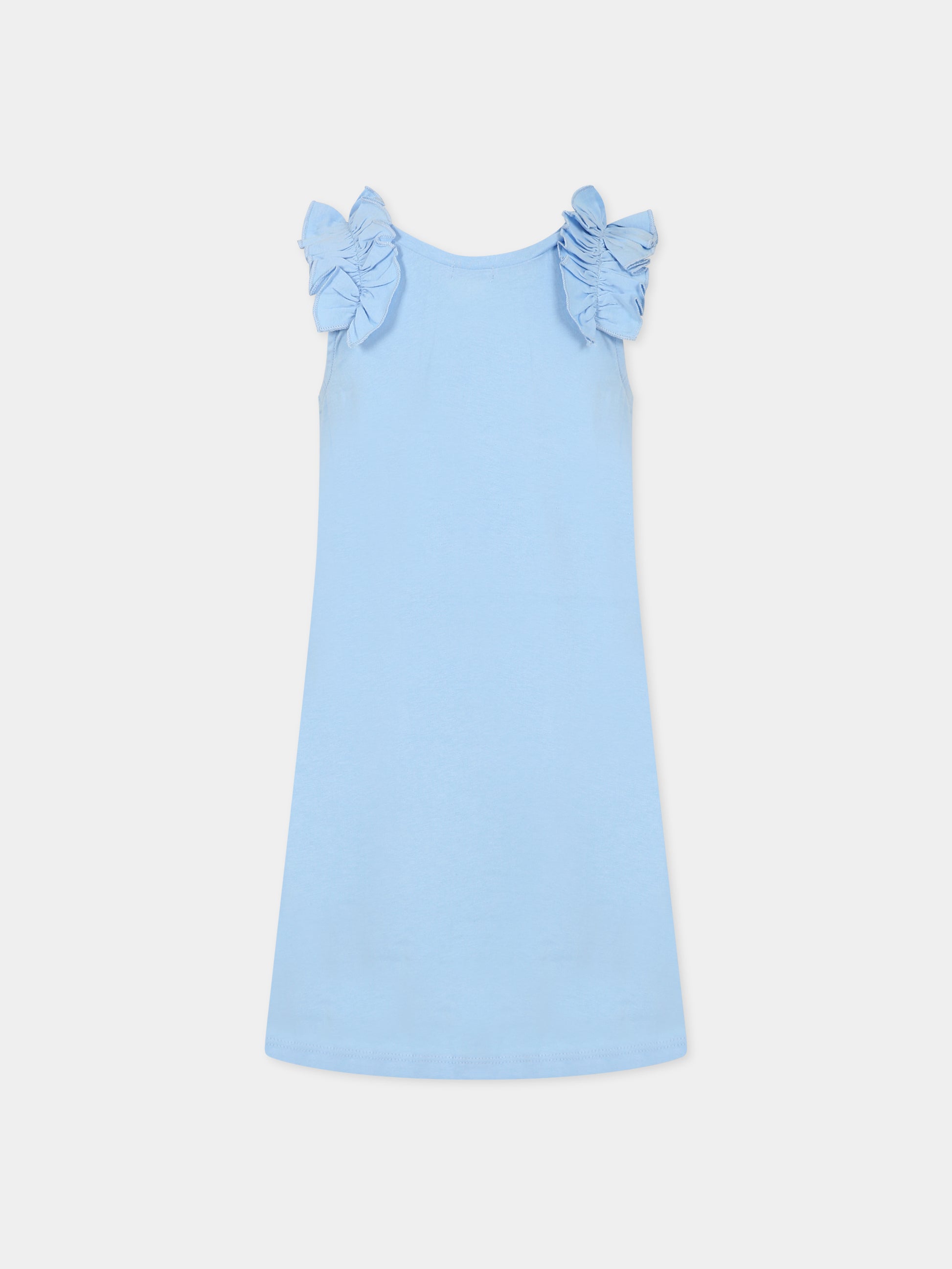 Vestito celeste per bambina con stampa ombrelli e paillette,Billieblush,U12797 798