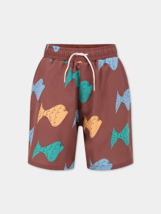 Boxer mare marroni per bambino con stampa pesci all-over,Bobo Choses,123AC142