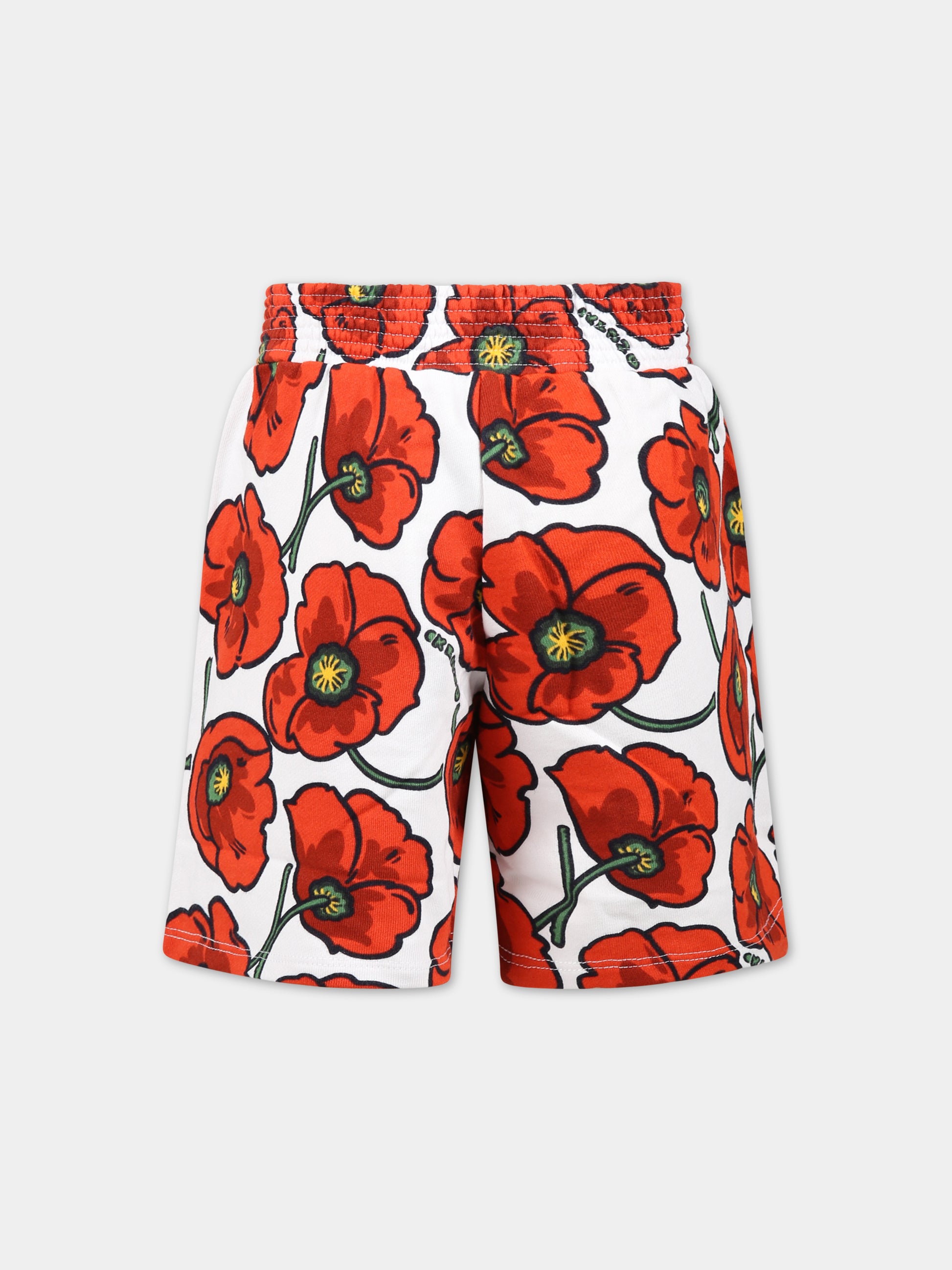 Shorts multicolor per bambina con iconico papavero rosso e logo,Kenzo Kids,K14257 189