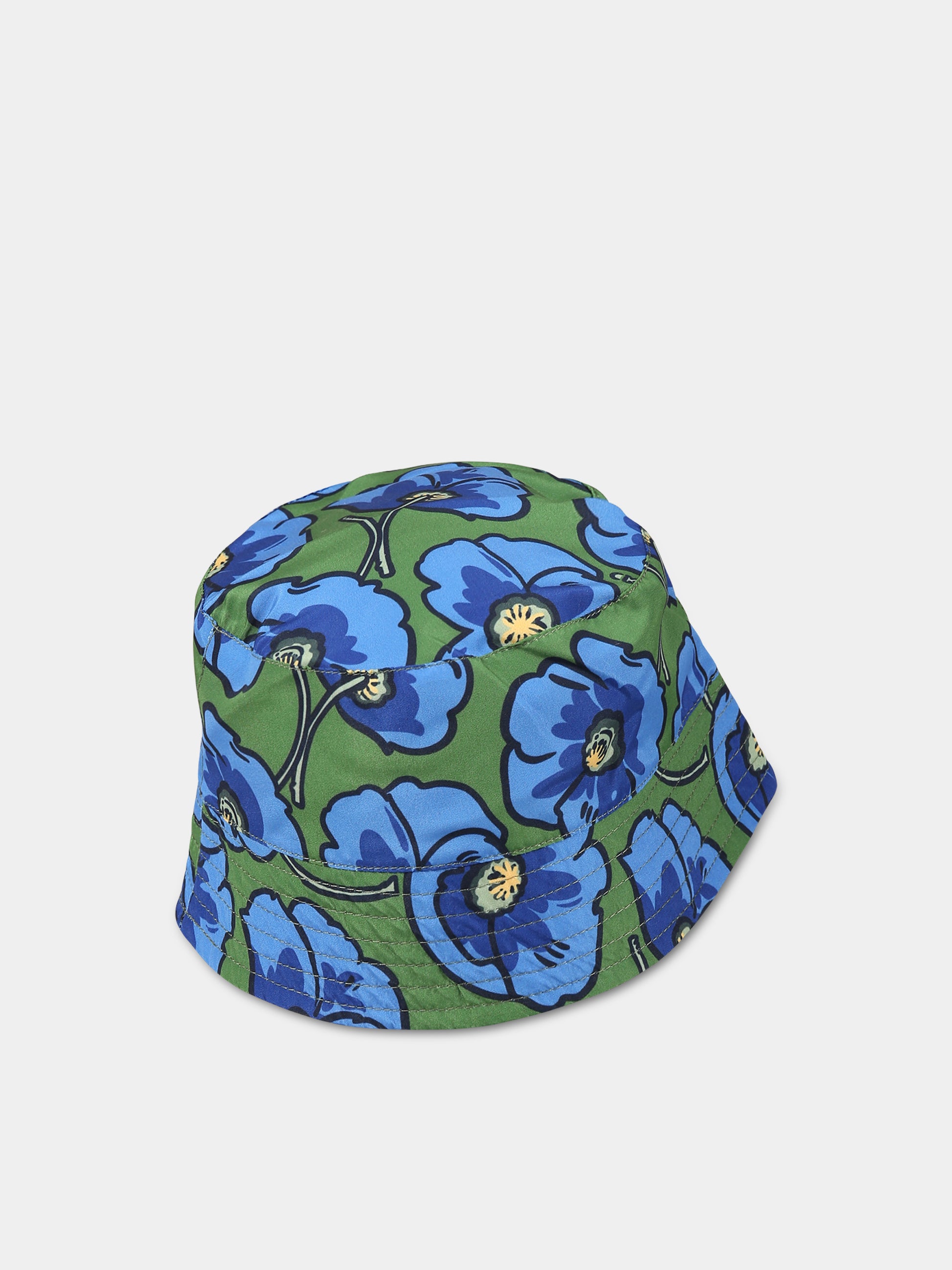 Cloche multicolor per bambino con logo e papeveri blu,Kenzo Kids,K21048 845