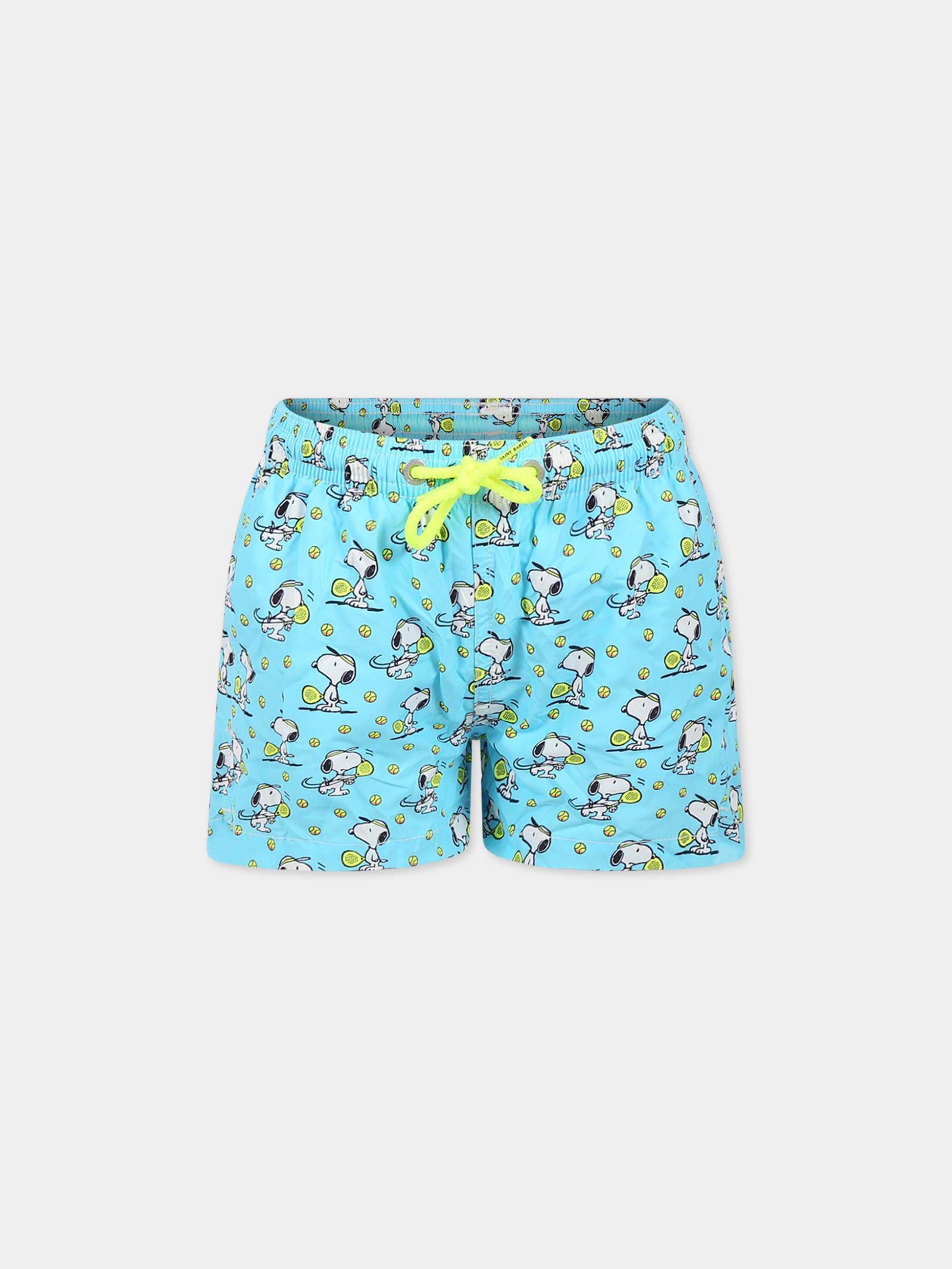Boxer mare celesti per bambino con stampa Snoopy e logo,Mc2 Saint Barth,JEAN LIGHTING SNOOPY PADEL MINI 31