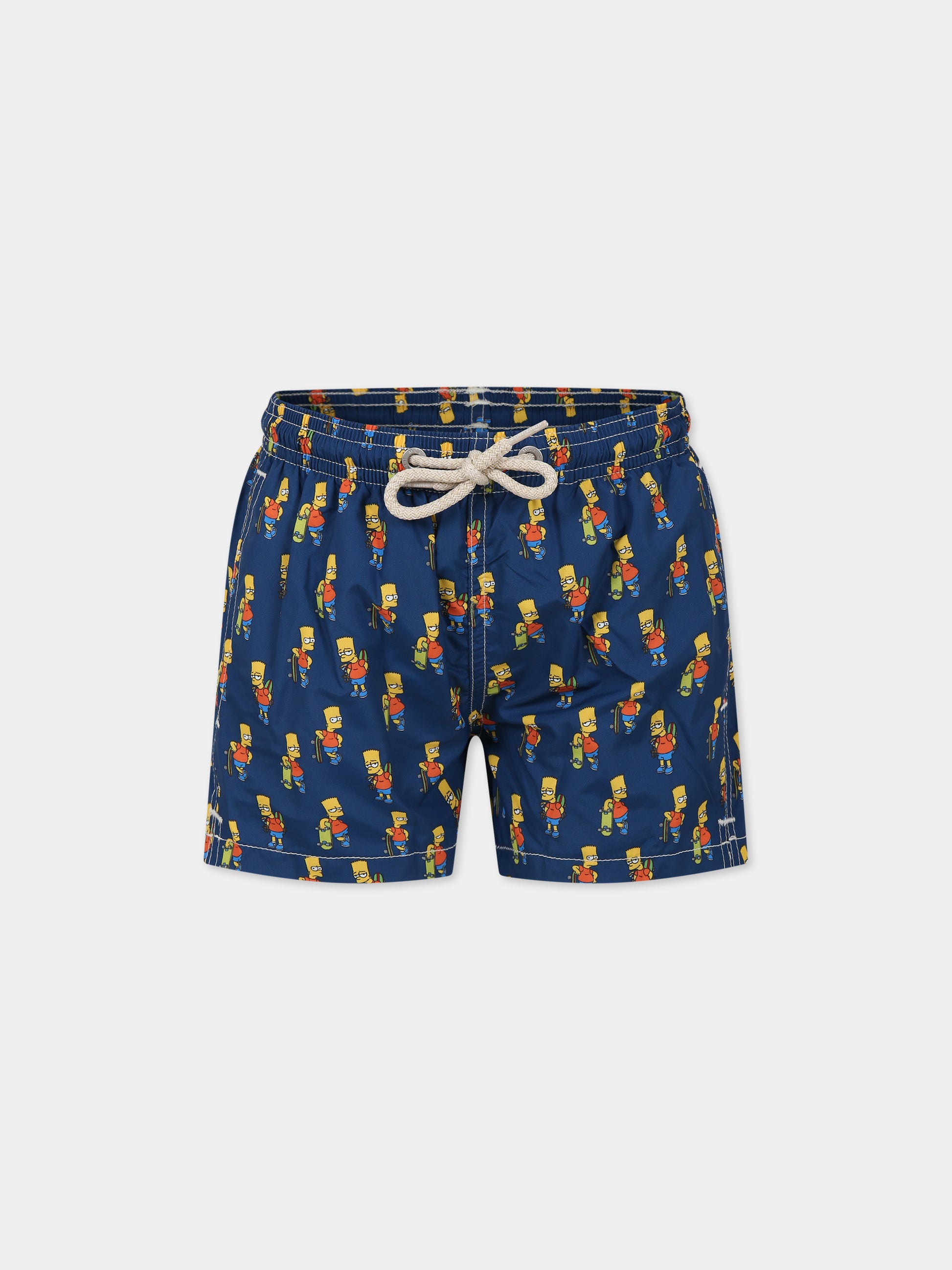 Boxer mare blu per bambino con stampa Bart Simpson e logo,Mc2 Saint Barth,JEAN LIGHTING BART SKATE MULTI 61