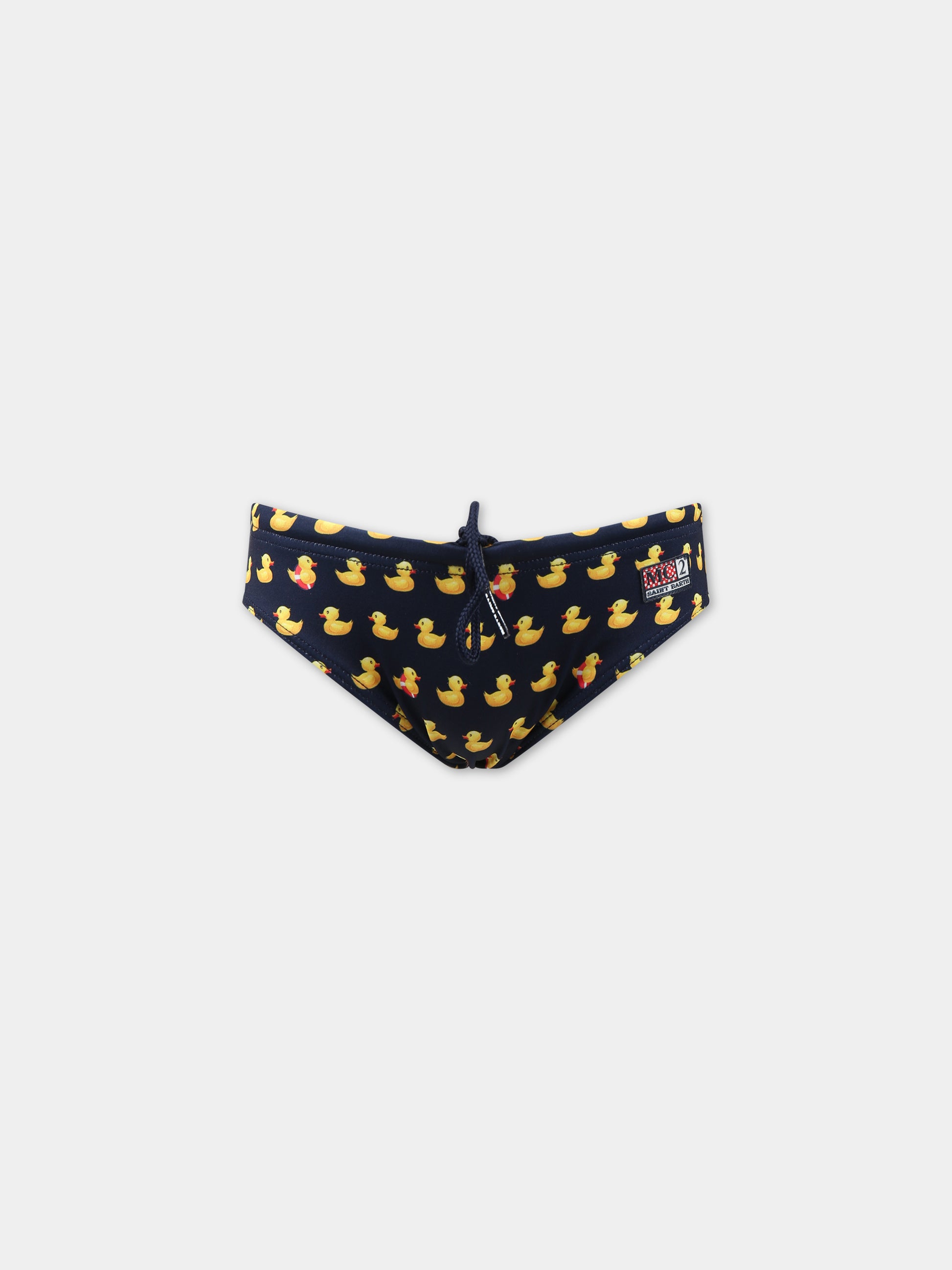 Slip-mare blu per bambino con stampa papere all-over e logo,Mc2 Saint Barth,BILLY DUCKY 61