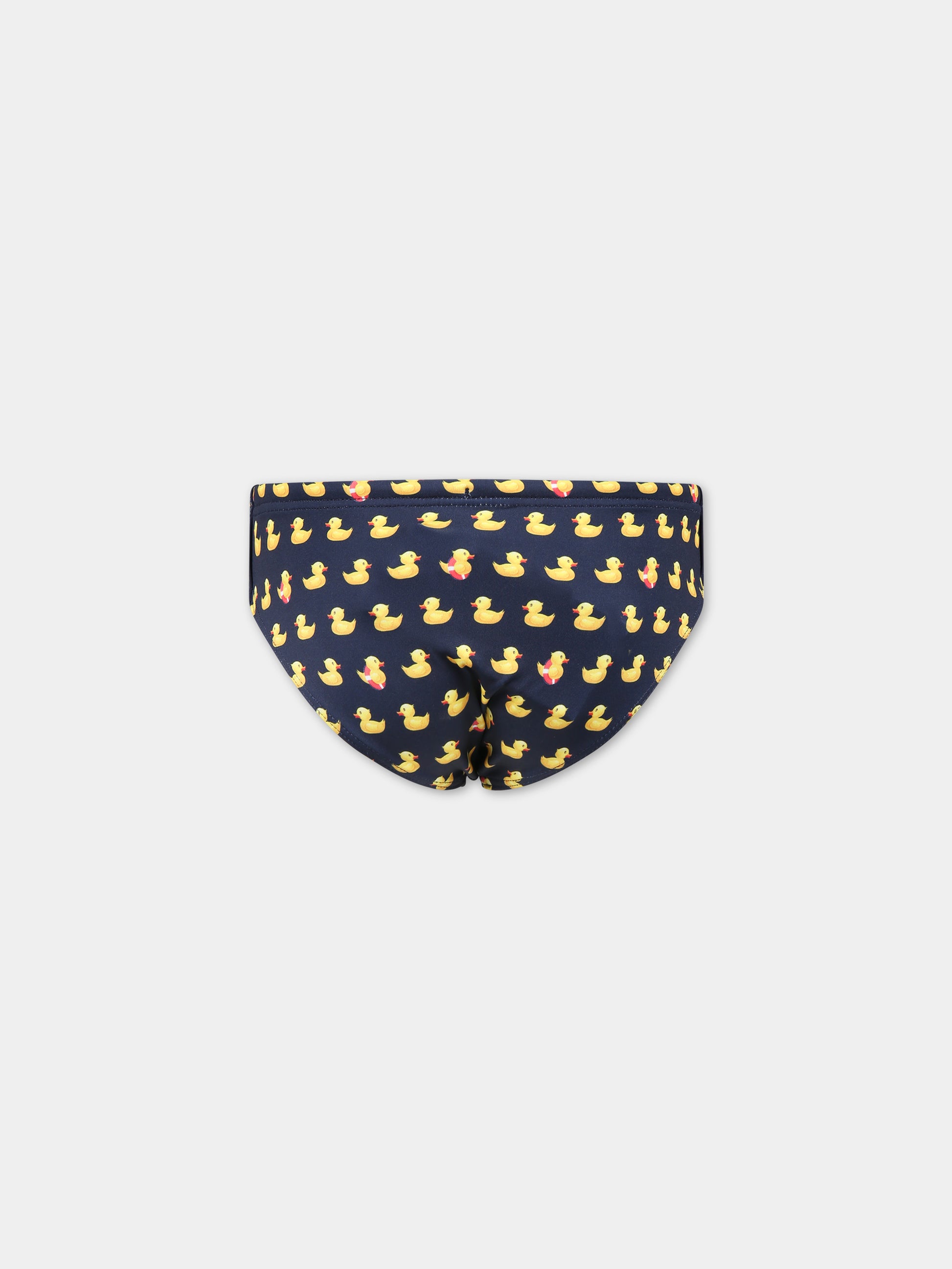 Slip-mare blu per bambino con stampa papere all-over e logo,Mc2 Saint Barth,BILLY DUCKY 61