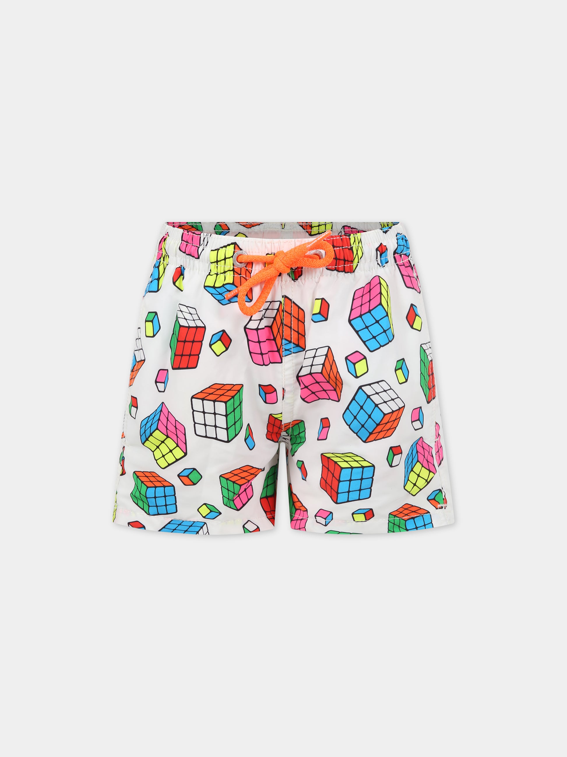 Boxer-mare bianchi per bambino con cubo rubik e logo,Mc2 Saint Barth,JEAN MIND GAME 01