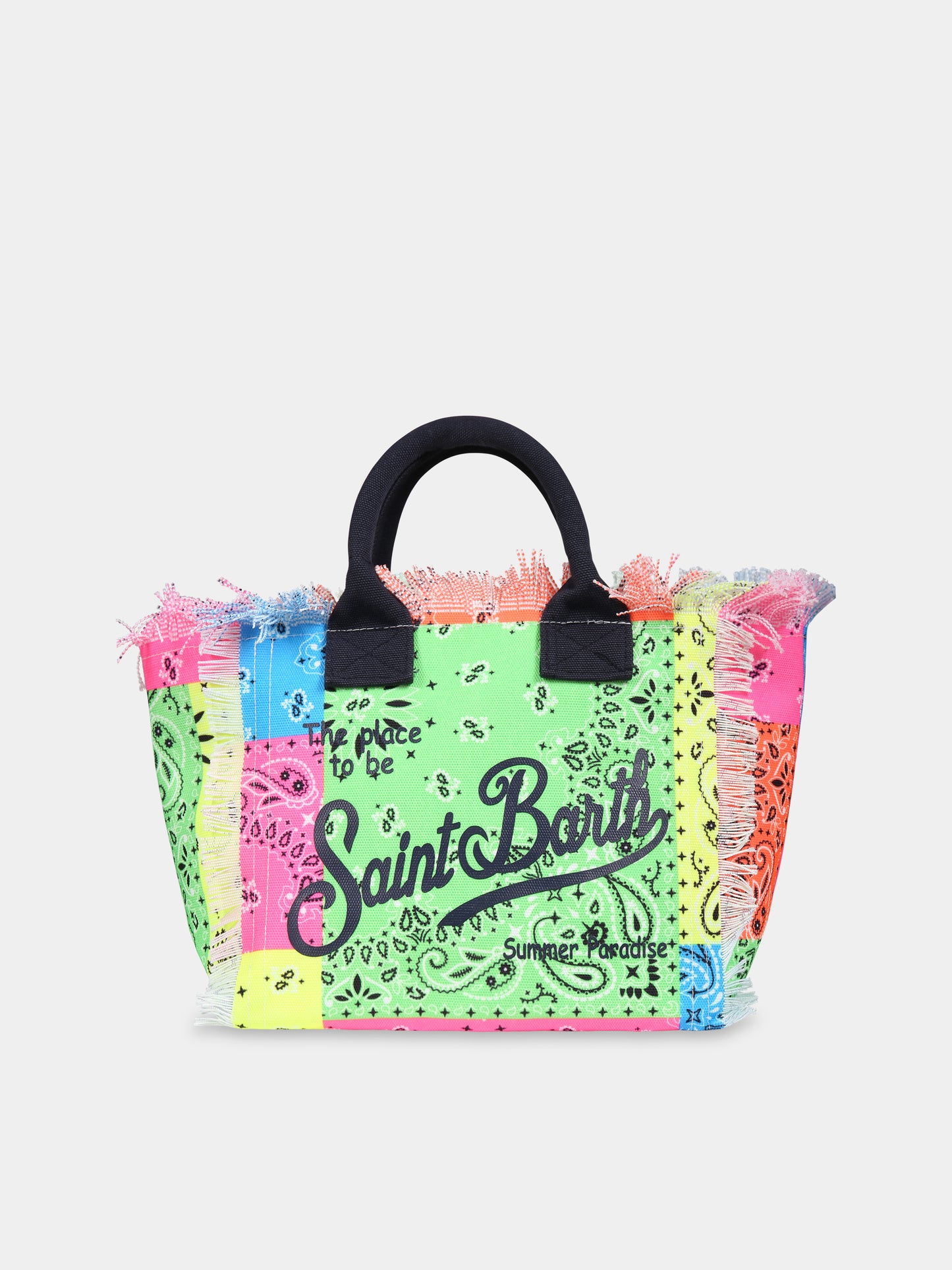 Borsa multicolor per bambina con stampa bandana e  logo,Mc2 Saint Barth,COLETTE BANDANNA ROUND FLUO COL