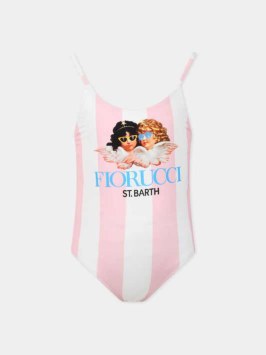 Costume multicolor per bambina con stampa angeli e logo,Mc2 Saint Barth,CECILLE JR STRIPES ANGELS 2101 FIORUCCI