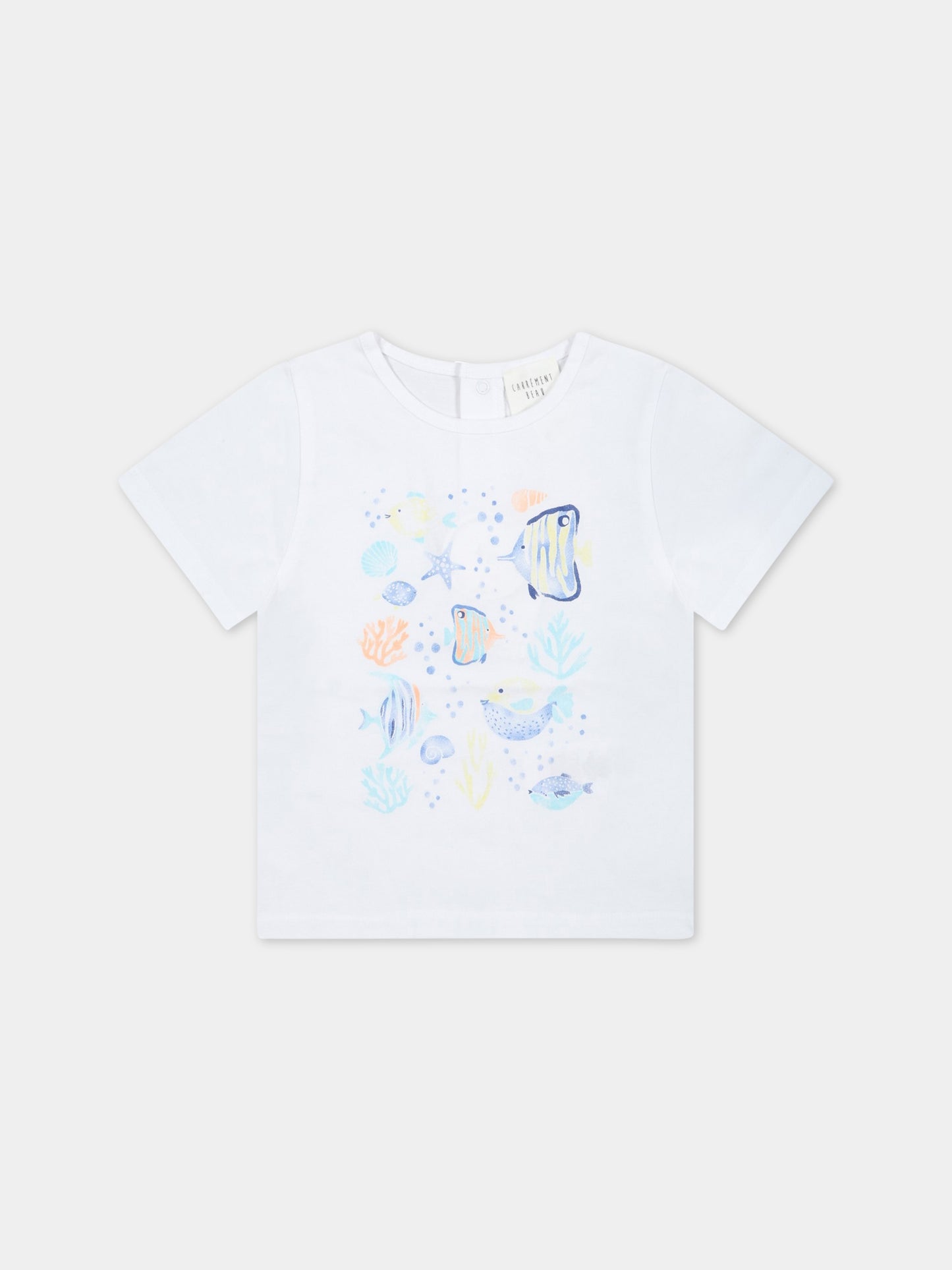 T-shirt bianca per neonato con stampa marina,Carrement Beau,Y05249 10P