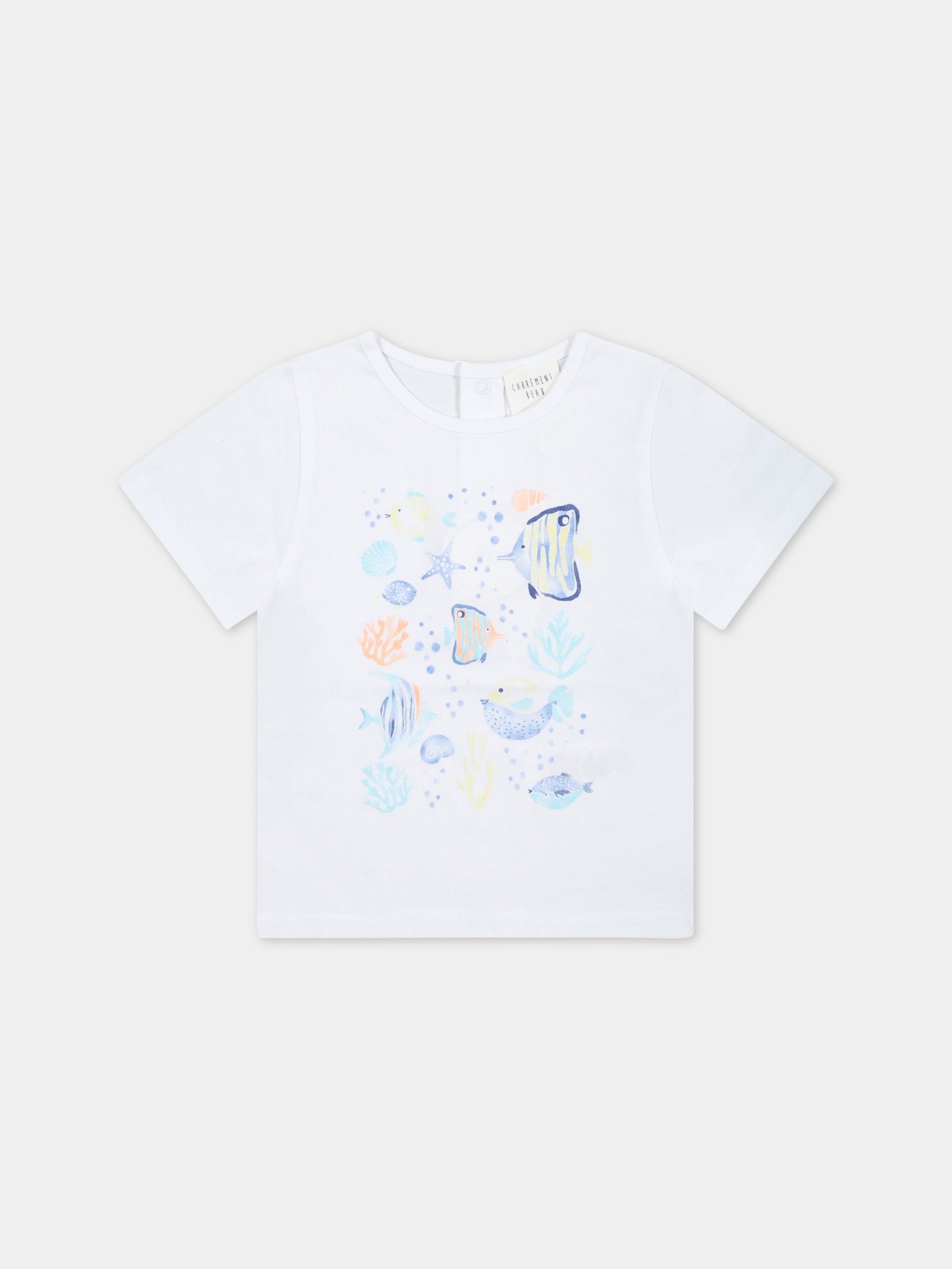 T-shirt bianca per neonato con stampa marina,Carrement Beau,Y05249 10P